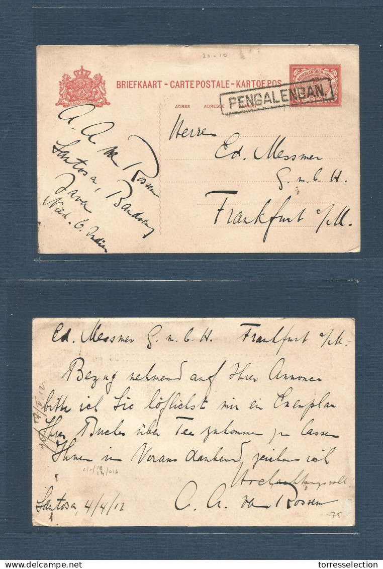 DUTCH INDIES. 1916 (4 Apr) Santosa - Germany, Frankfurt. 5c Red Stationary Card, Stline Boxed "PENGALENGAN" (xxx). VF Us - Indonesië