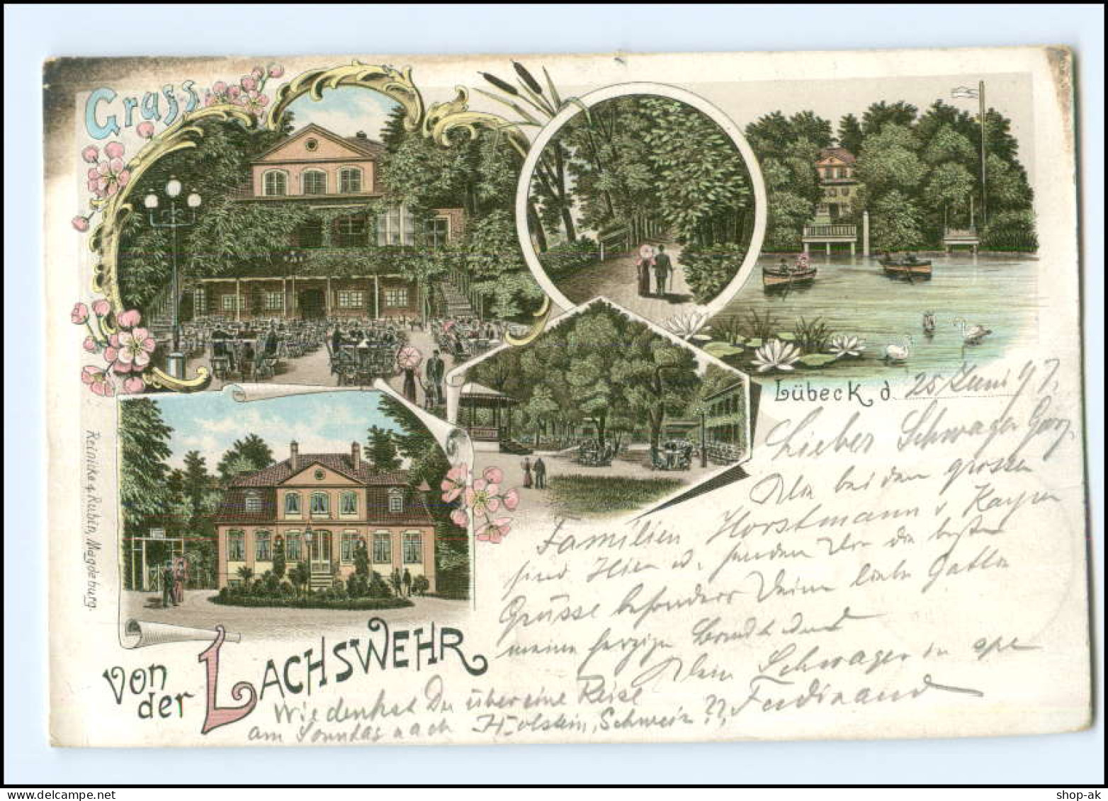 V1448/ Lübeck  Gruß Von Der Lachswehr  Litho AK 1897 - Lübeck-Travemünde
