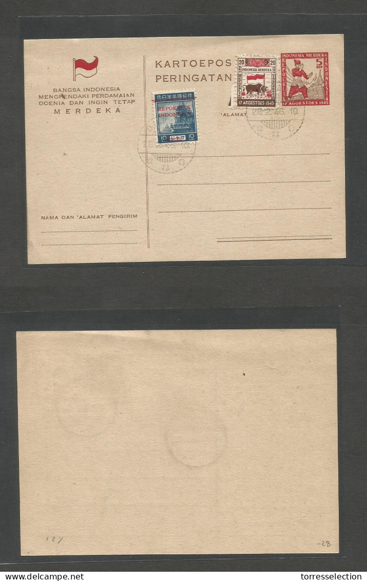 DUTCH INDIES. 1946 (28 Feb) Djakarta. 5 Sen Indonesia Meadena Red Stationary Card. Early Independence Issues. Uncirculat - Indonesië