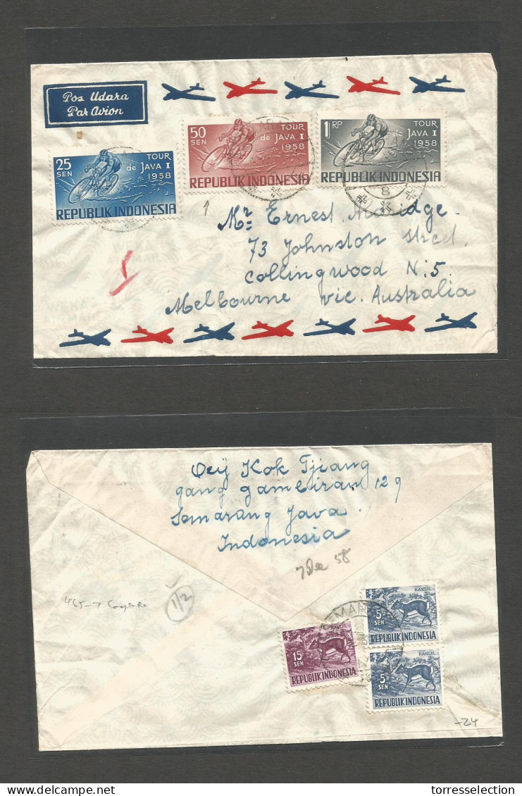 DUTCH INDIES. 1958 (2 Dec) Cyclists. Semarang - Australia, Melbourne, Via Air Fkd Envelope. Nice Item. - Indonesië