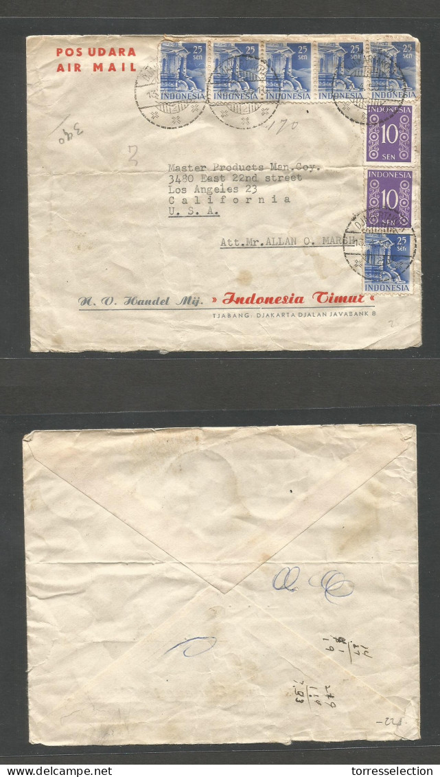 DUTCH INDIES. 1950 (13 April) Djakartakota - USA, CA, LA. Air Multifkd Envelope. - Indonesië