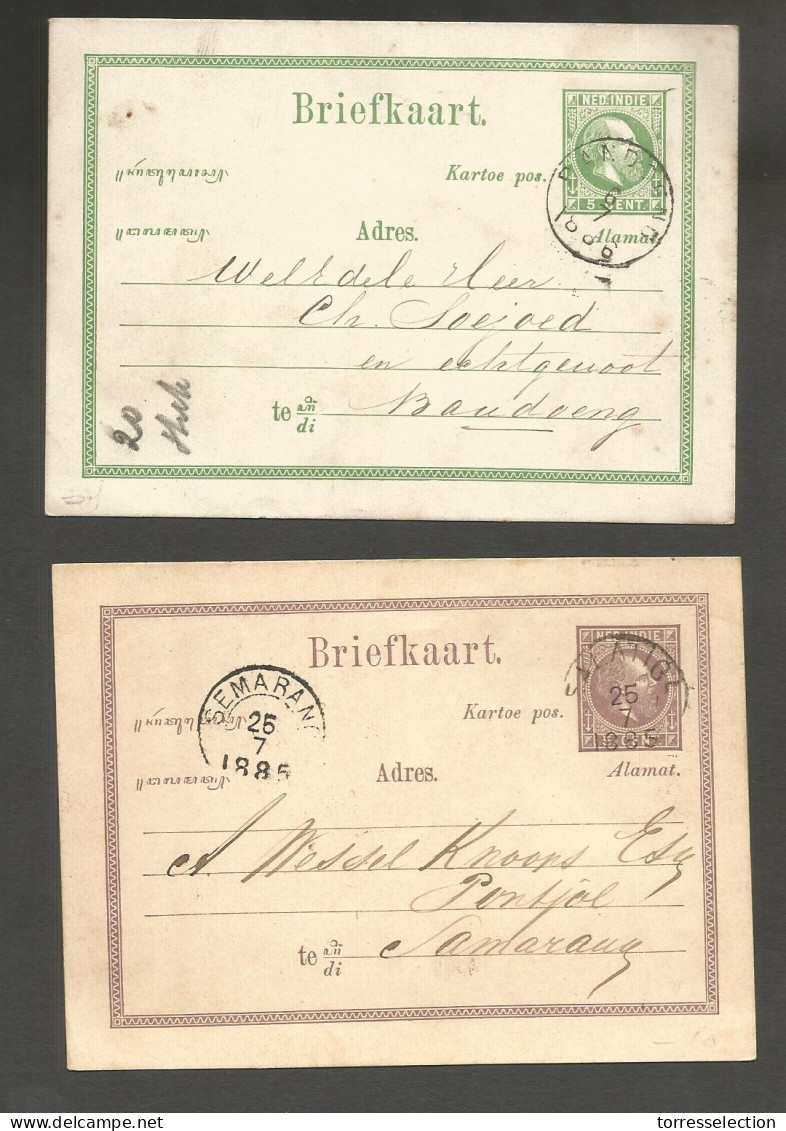 DUTCH INDIES. 1885-6. Bandoeng, Sal 5c Violet 5c Green 2 Local Diff Stat Cards Nicely Used. - Indonesië