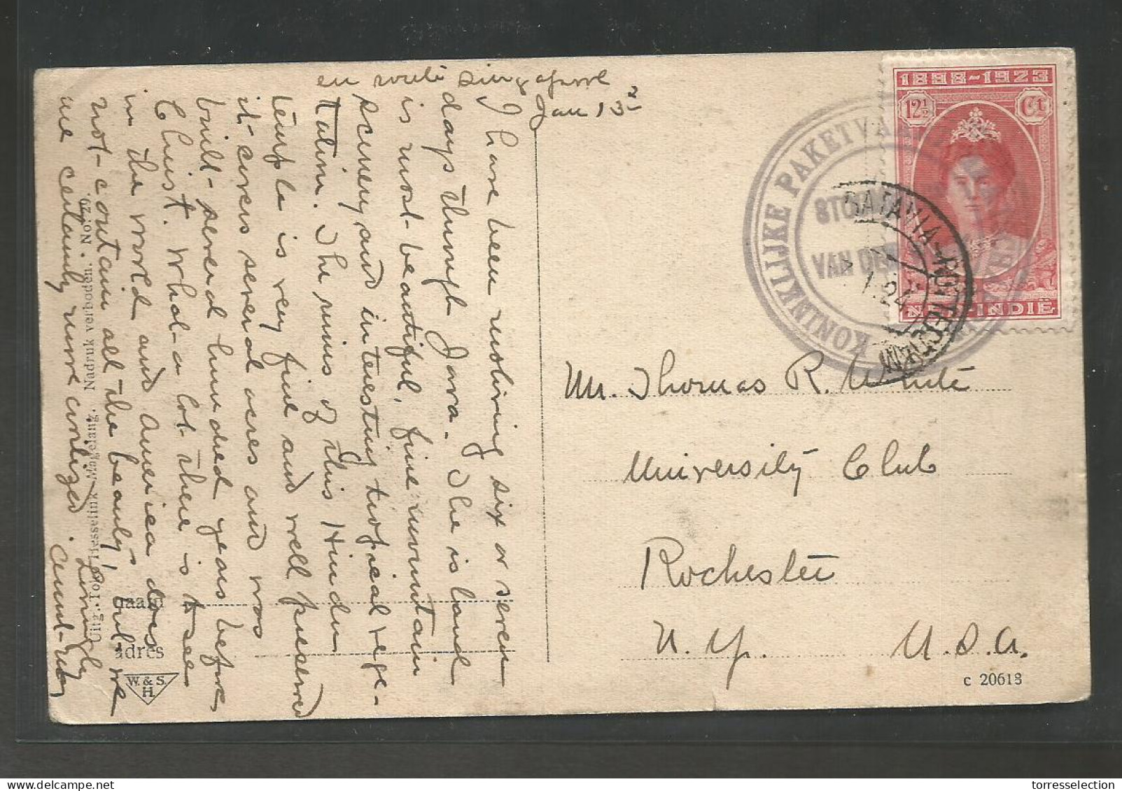 DUTCH INDIES. 1924. Batavia - USA, NY,Rochester. Fkd Card With Dutch Pqbt Cachet. KP. Van Del Wick. VF. - Indonesië