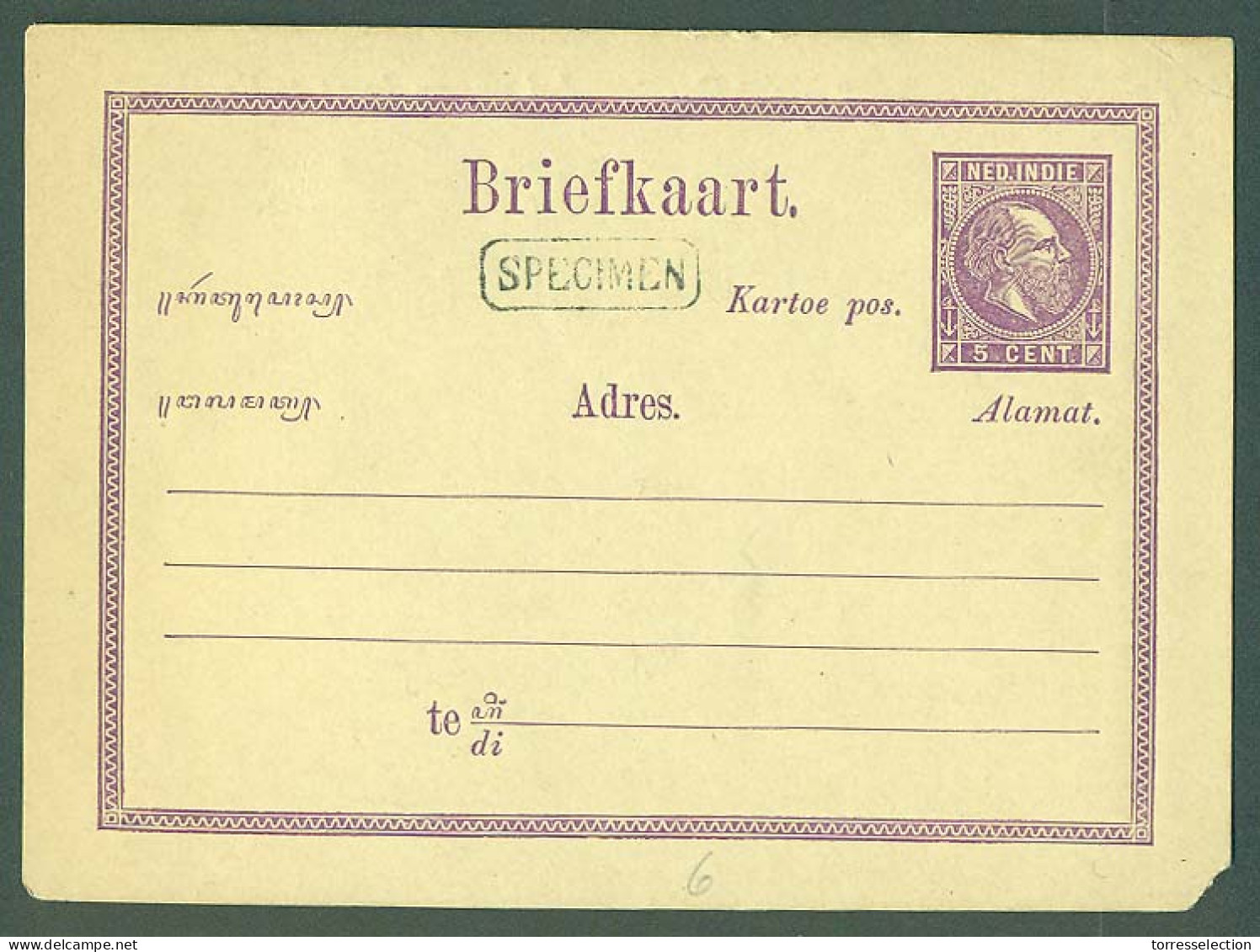 DUTCH INDIES. 1879 Issue. 5c Lilac Stat Card Specimen Blue Box Mar Fine And Scarce. - Indonesia