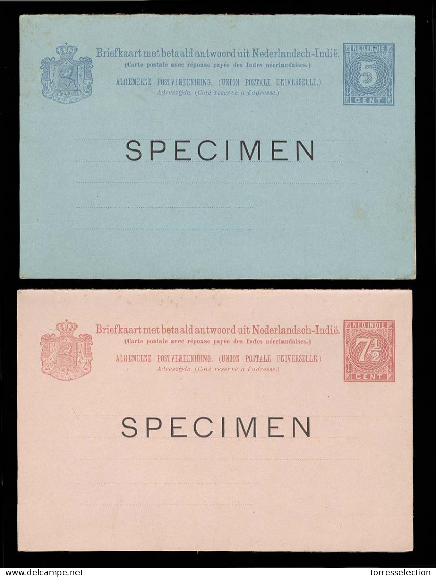 DUTCH INDIES. 1888-91. 5c, 7 1/2c Doble  Stat Cards Specimen In Both Pants. VF Pair. - Indonesia