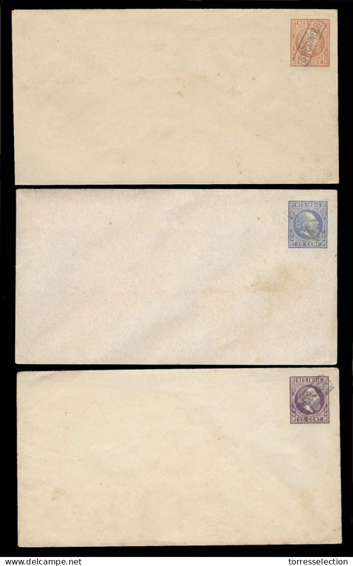 DUTCH INDIES. 1878. First Issue. Specimen Overprint. 3 Values Stat Env 10c, 20c And 25c. VF. - Indonesia