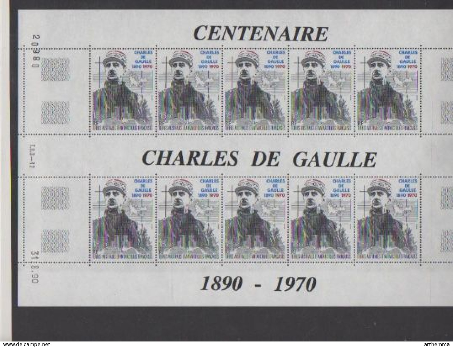 1 Feuille Entière De 10 Timbres "Général De Gaulle De 1890" PA 118 - Feuilles Complètes