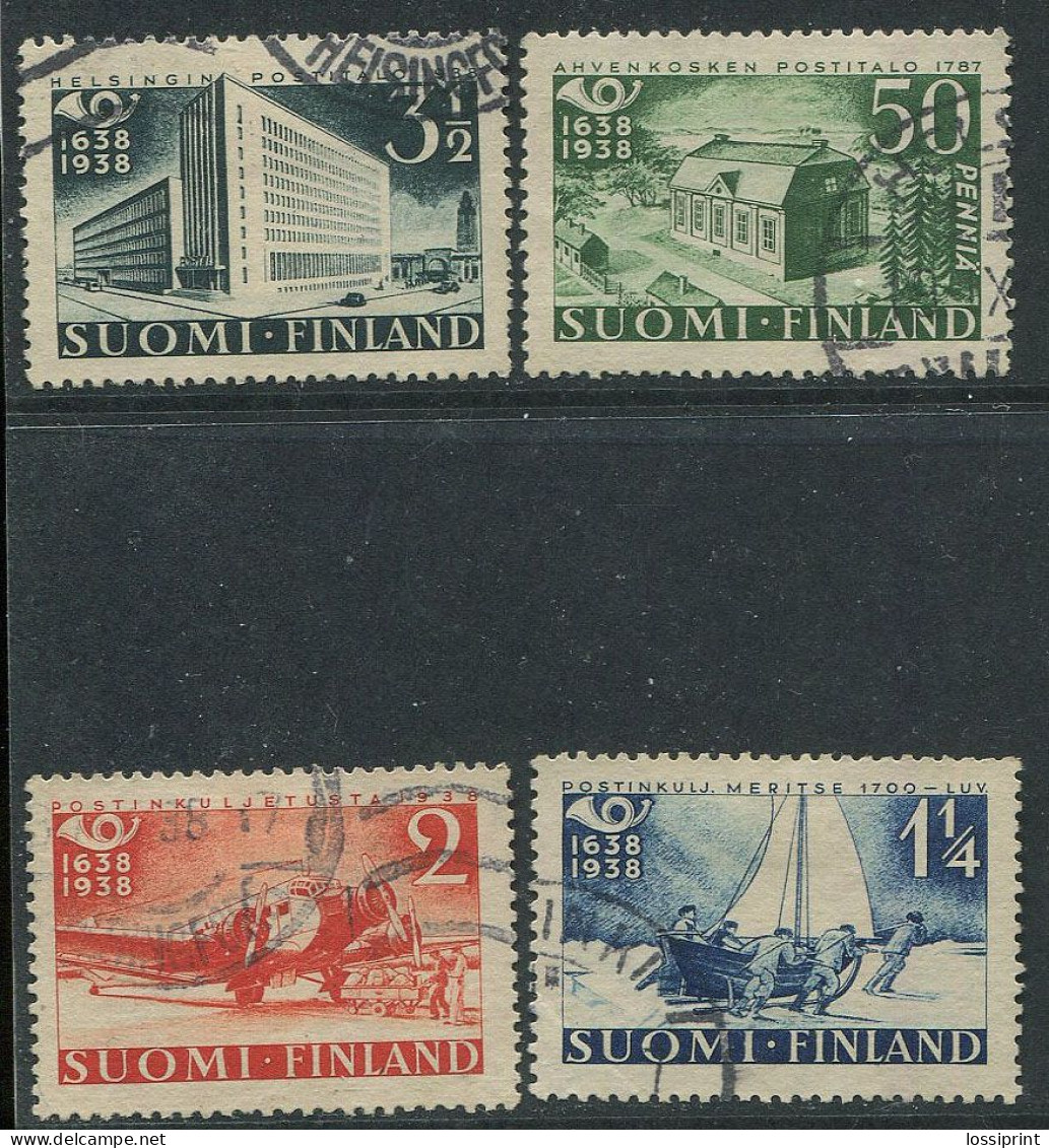 Finland:Used Stamps Serie 300 Years Finnish Post, Boat, Airplane, Buildings, 1938 - Gebruikt