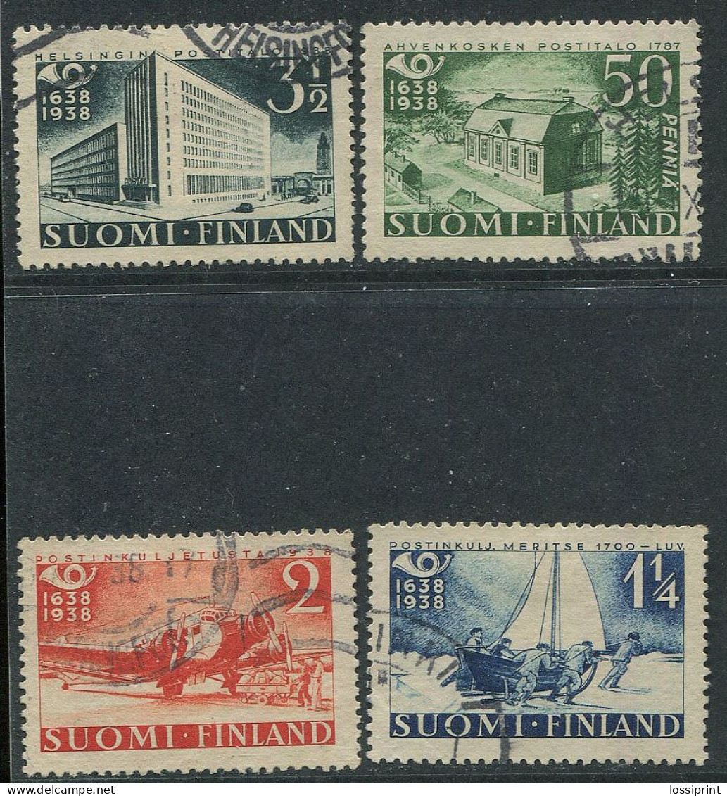 Finland:Used Stamps Serie 300 Years Finnish Post, Boat, Airplane, Buildings, 1938 - Usados