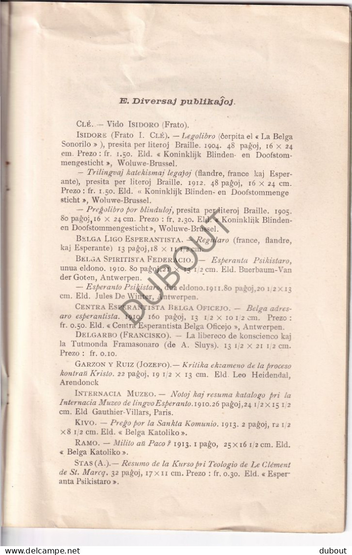 Esperanto België - 1913: A. Vermandel, Bibliografie Van Drukwerk Verschenen 1894-1913   (V3038) - Cultural