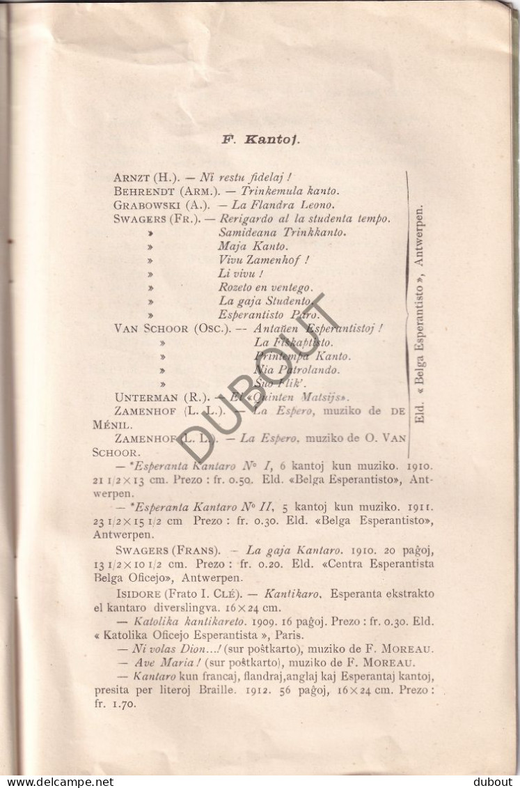 Esperanto België - 1913: A. Vermandel, Bibliografie Van Drukwerk Verschenen 1894-1913   (V3038) - Cultura