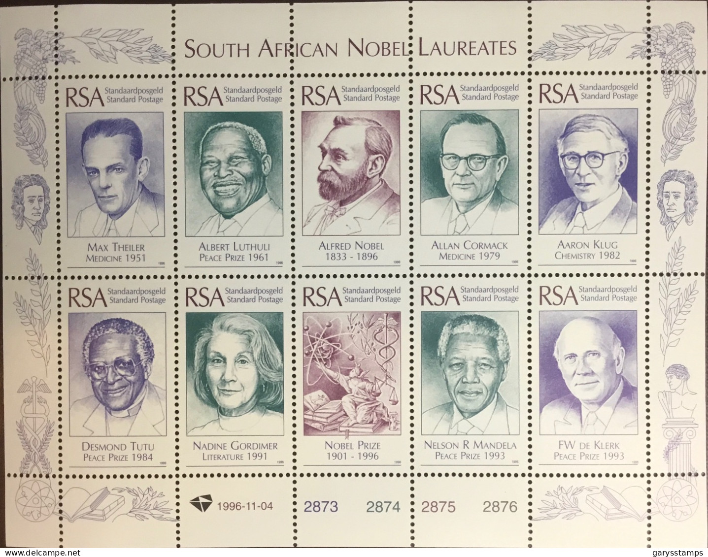 South Africa 1996 Nobel Laureates Sheetlet MNH - Ungebraucht