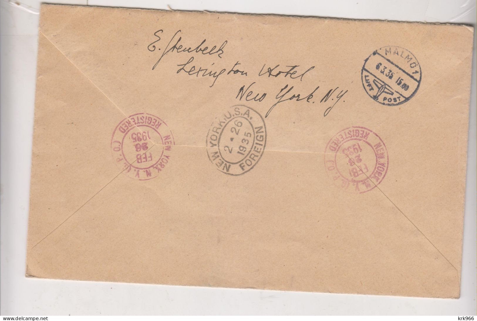 UNITED STATES 1935 NEW YORK Registered Airmail Cover To SWEDEN Special Delivery - 1c. 1918-1940 Covers