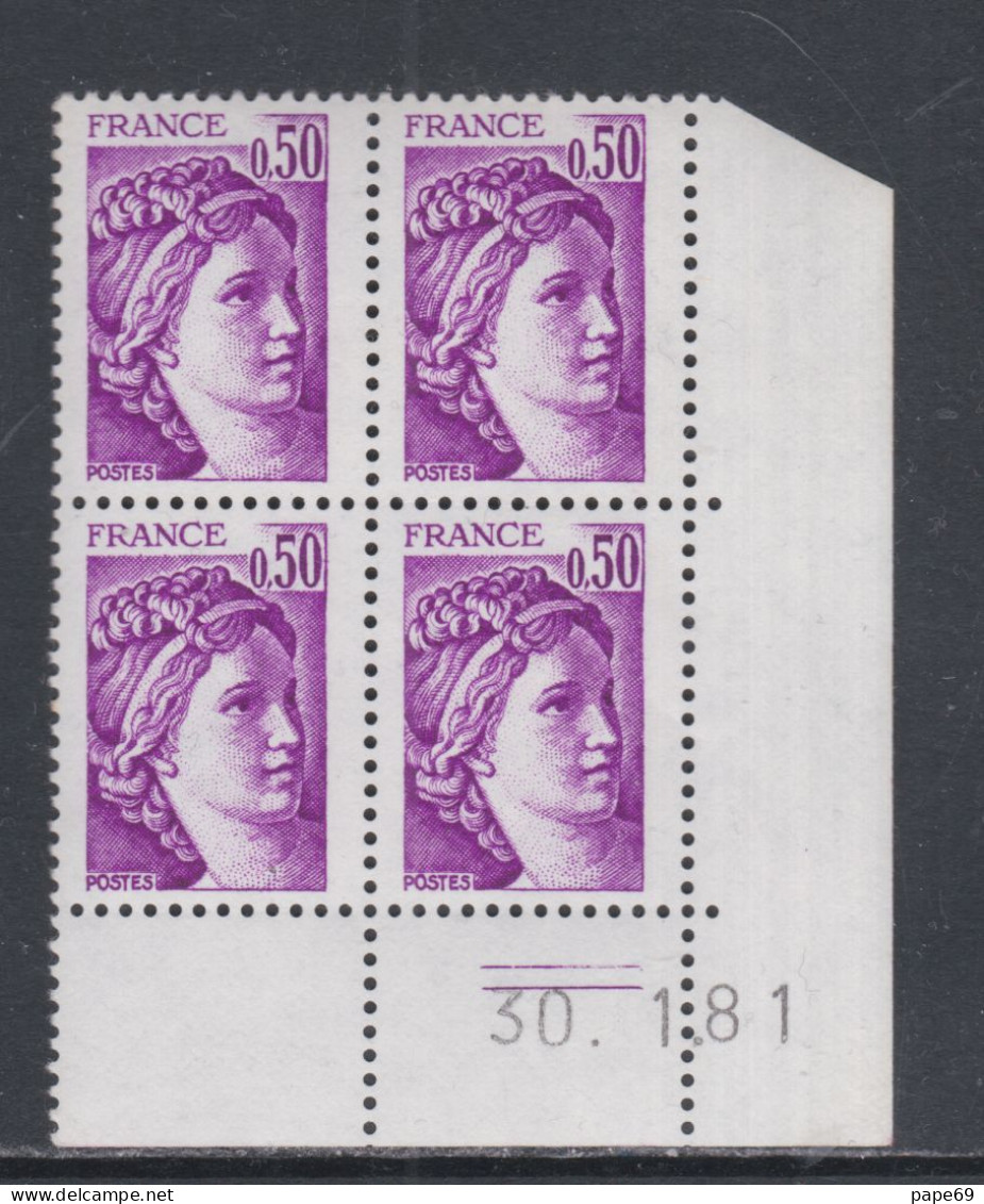 France N° 1969 Type Sabine : 50 C. Violet  En Bloc De 4 Coin Daté  Du  30 . 1 . 81 ;  2  Trait, Sans Charnière, TB - 1970-1979