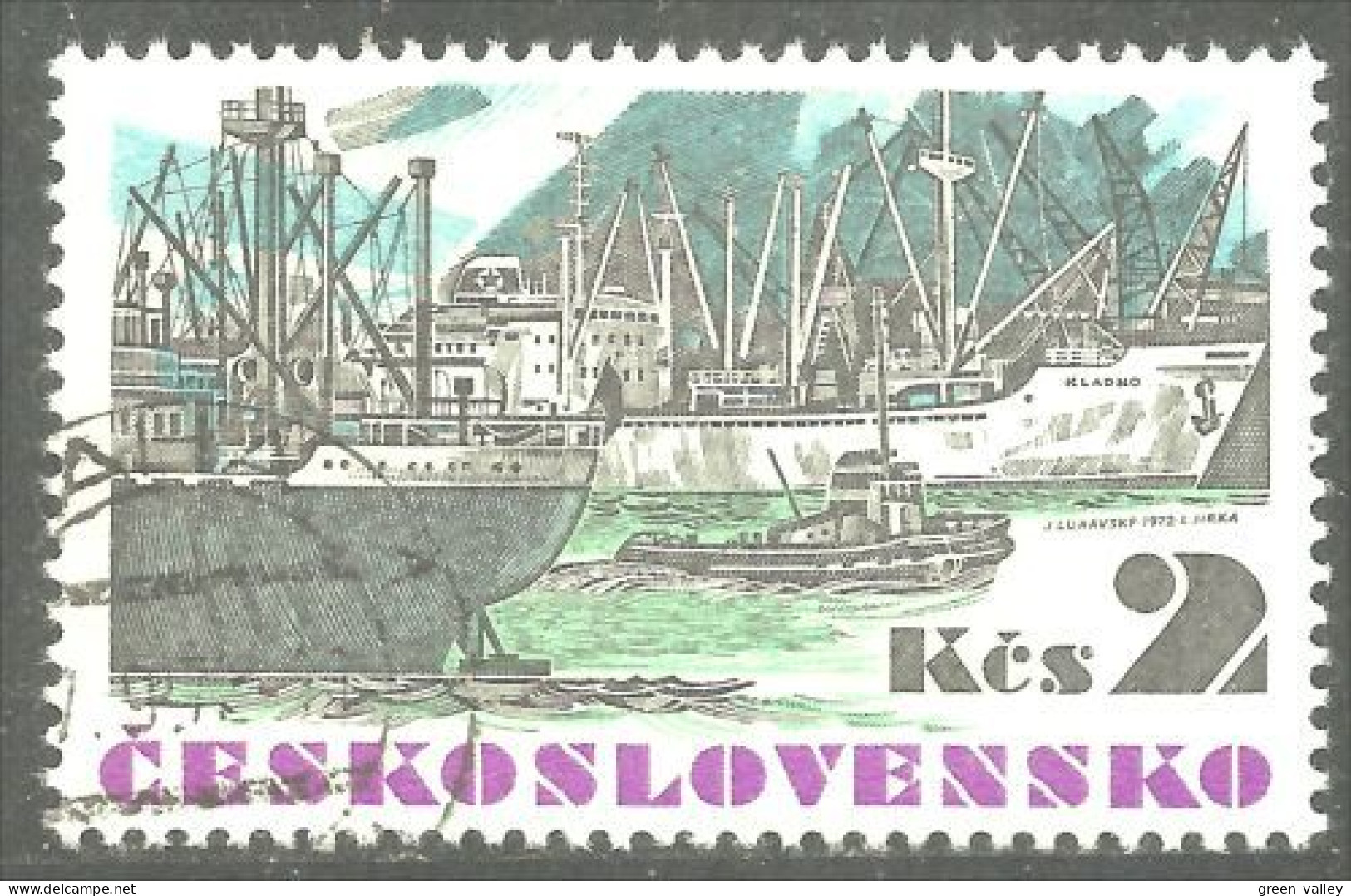 290 Czechoslovakia Bateau Kladno Boat Schiff Port Harbour Hafen (CZE-382i) - Used Stamps