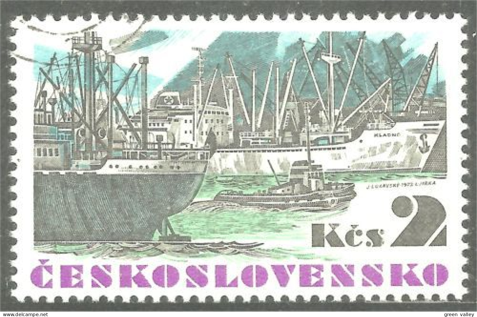 290 Czechoslovakia Port Harbour Hafen Bateau Kladno Boat Ship Schiff Barco Barca (CZE-382h) - Used Stamps