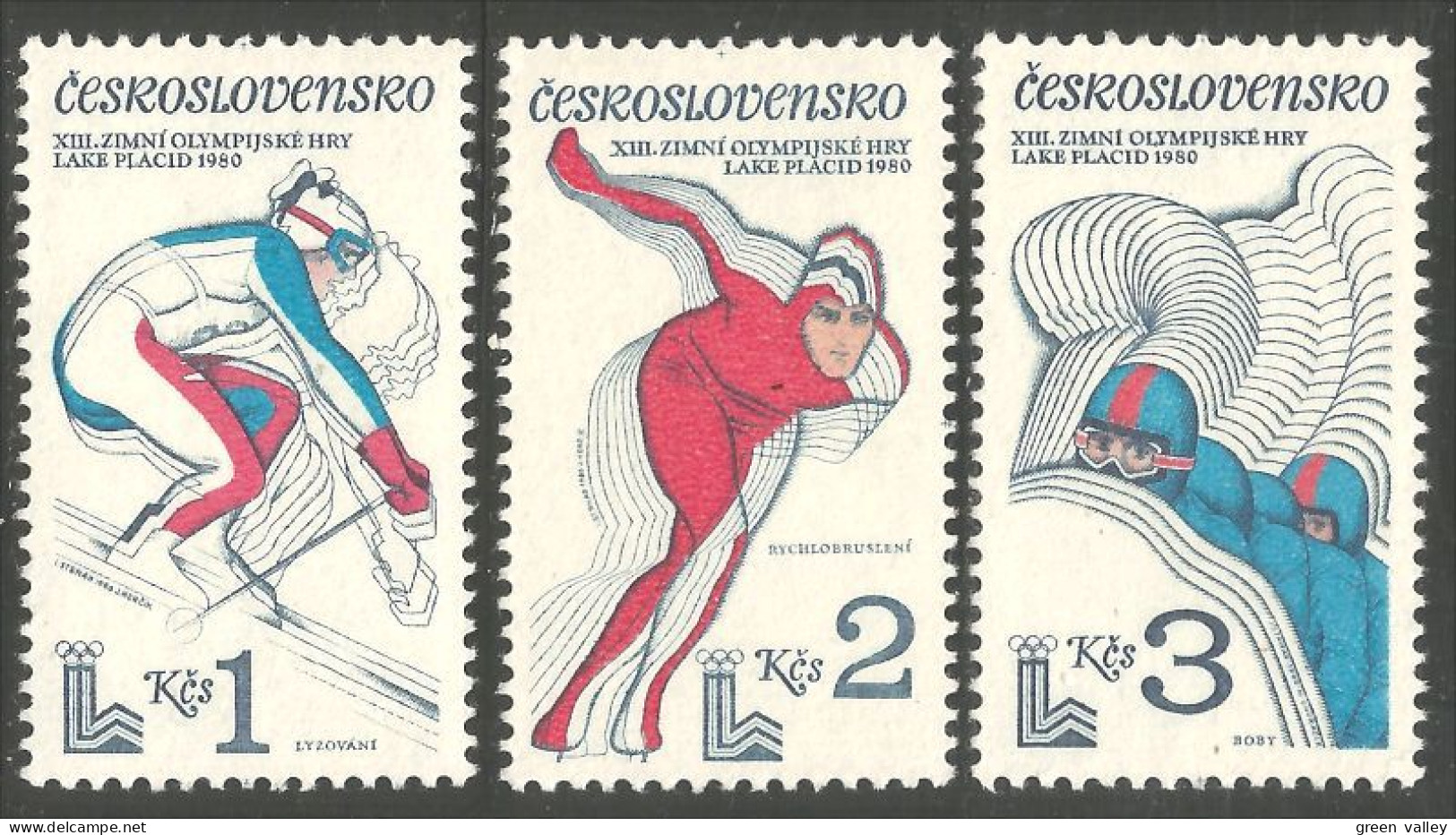 290 Czechoslovakia 1980 Lake Placid Ski Skating Patinage Bobsled Luge MNH ** Neuf SC (CZE-201) - Unused Stamps