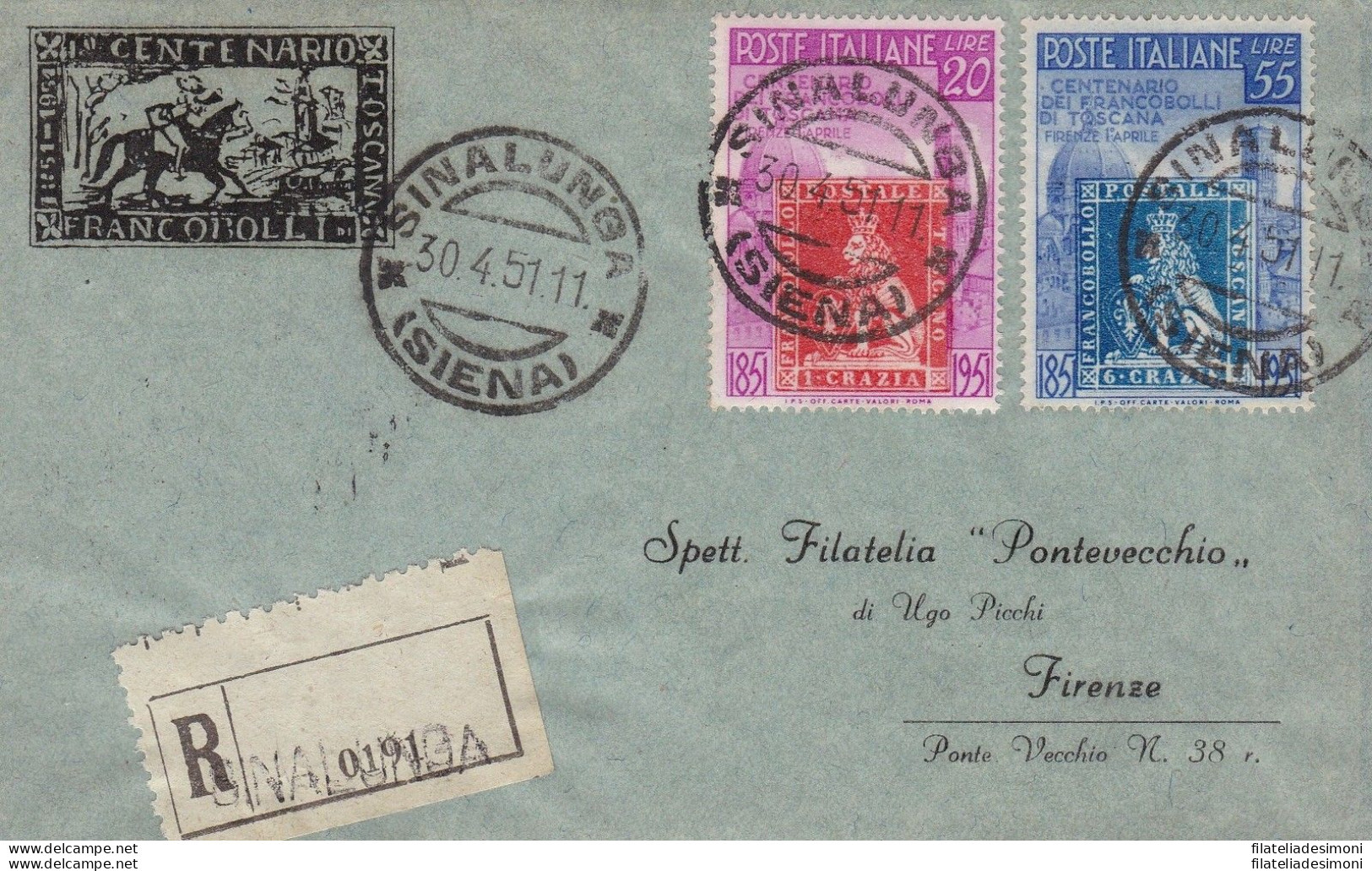 1951 100° Francobolli Di Toscana N° 653-654 Su Lettera Raccomandata Viaggiata - Europa