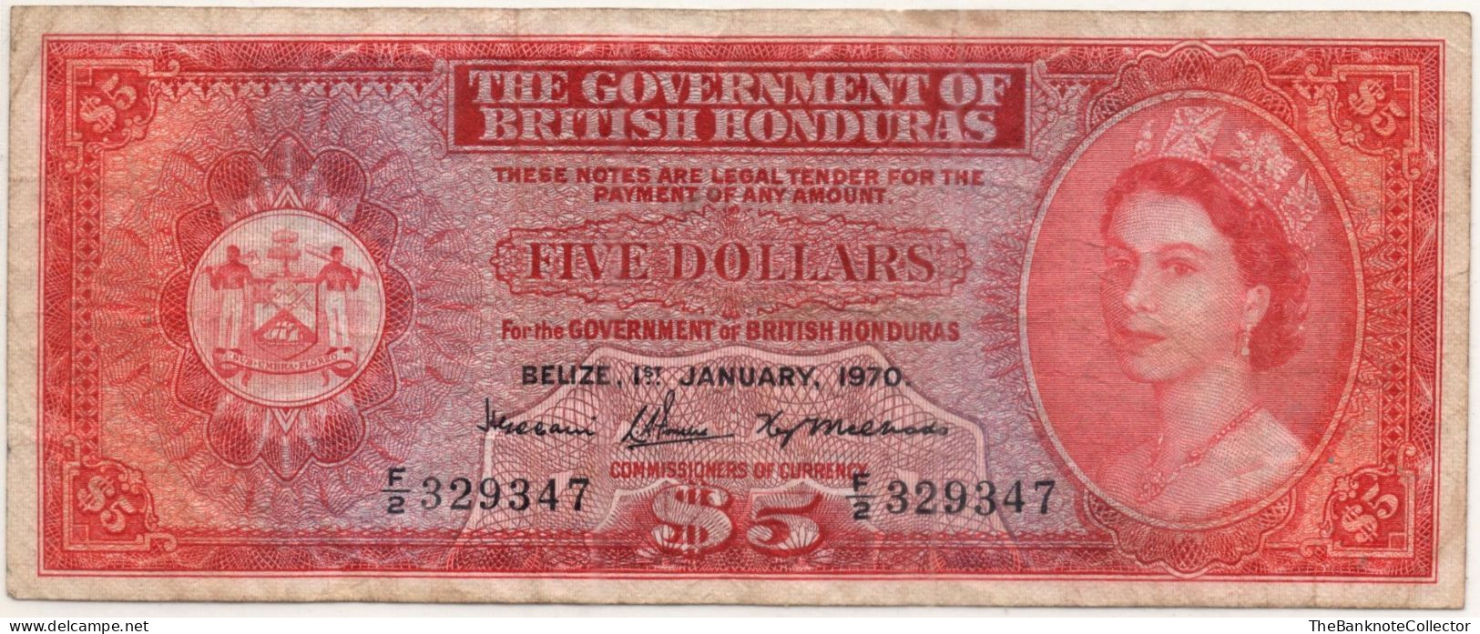 British Honduras 5 Dollars1970 QEII P-30 Fine+ *Scarce* - Belize