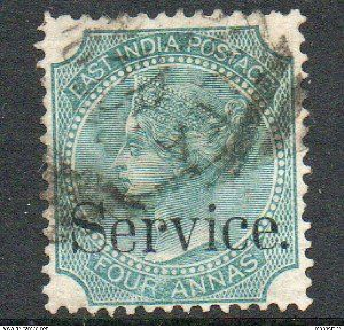 India QV 1867-73 4 Annas Green, Wmk. Elephant's Head, Service Official, Used, SG O29 (E) - 1858-79 Crown Colony