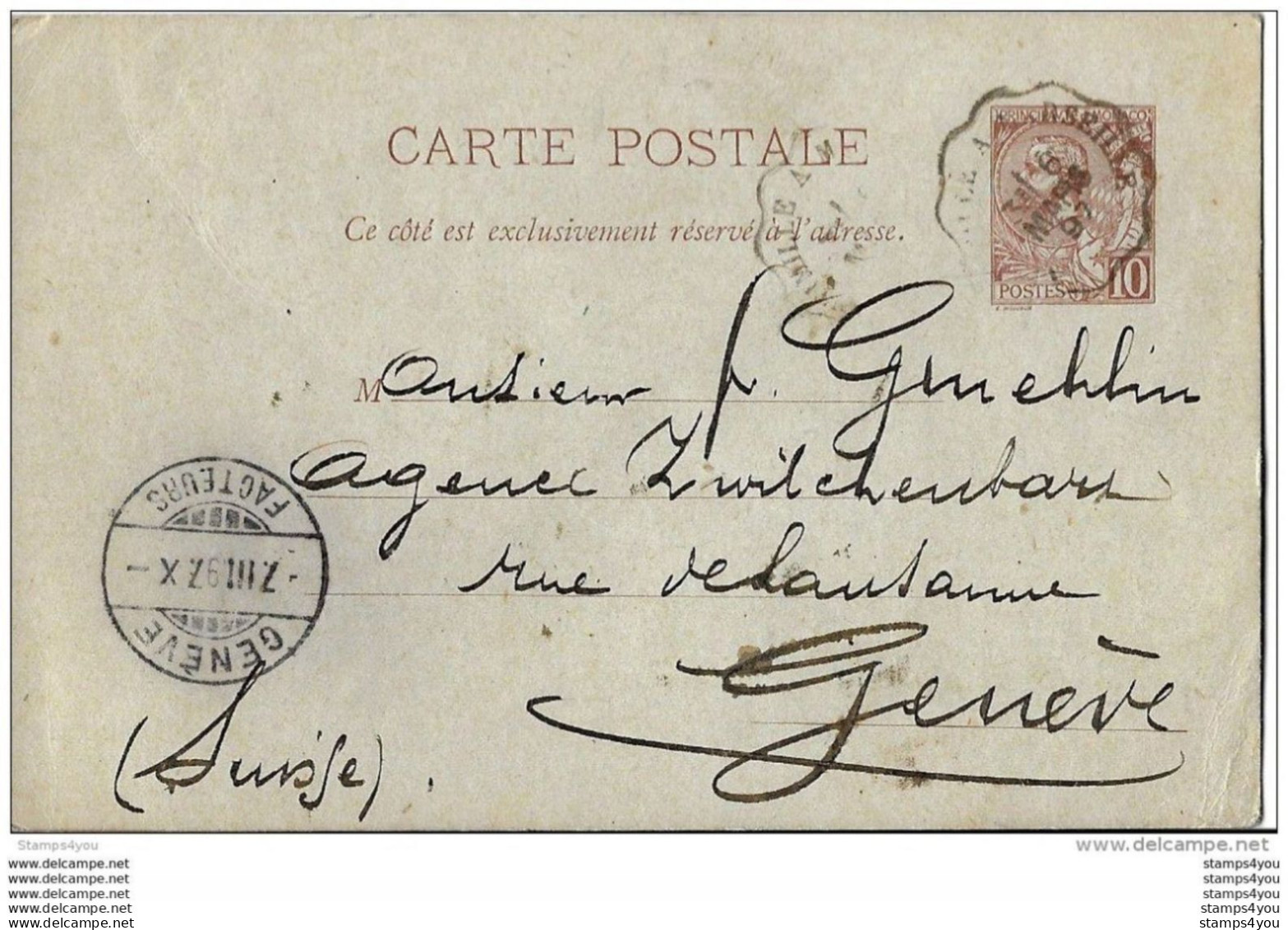 241 - 28 - Entier Postal Envoyé à Genève 1897 - Cachet Chemin De Fer - Postwaardestukken