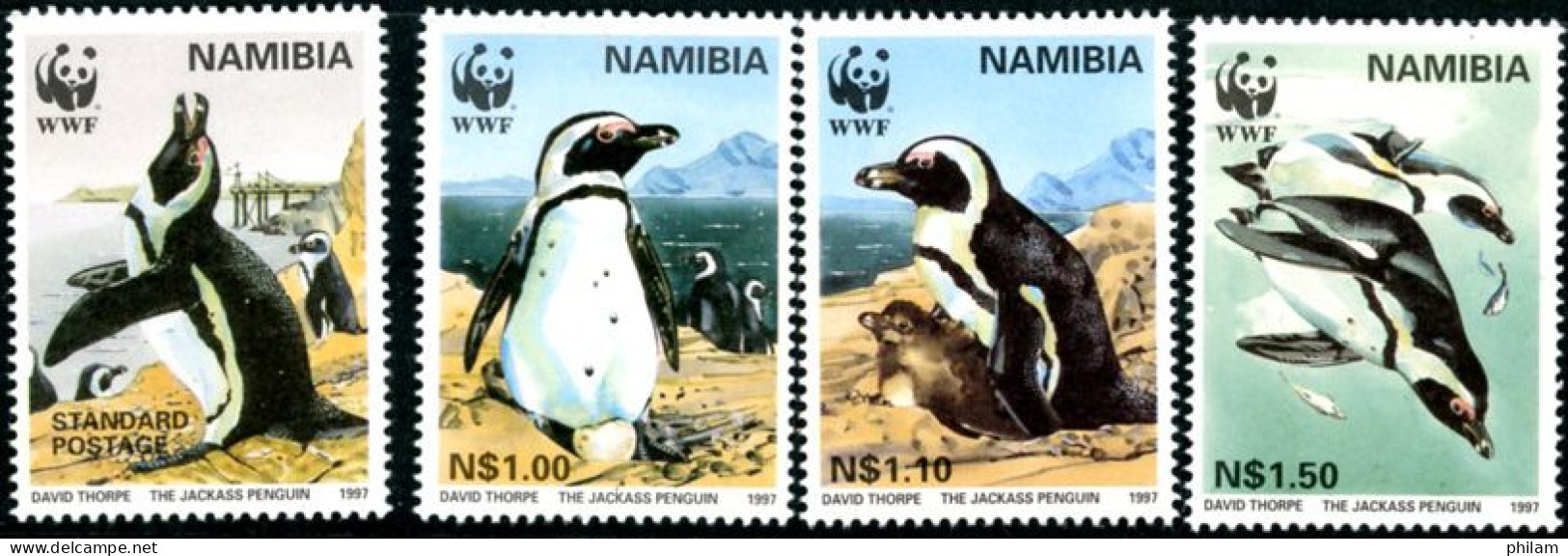 NAMIBIE 1997 - W.W.F. - Pingouin Jackass - 4 V. - Pinguini