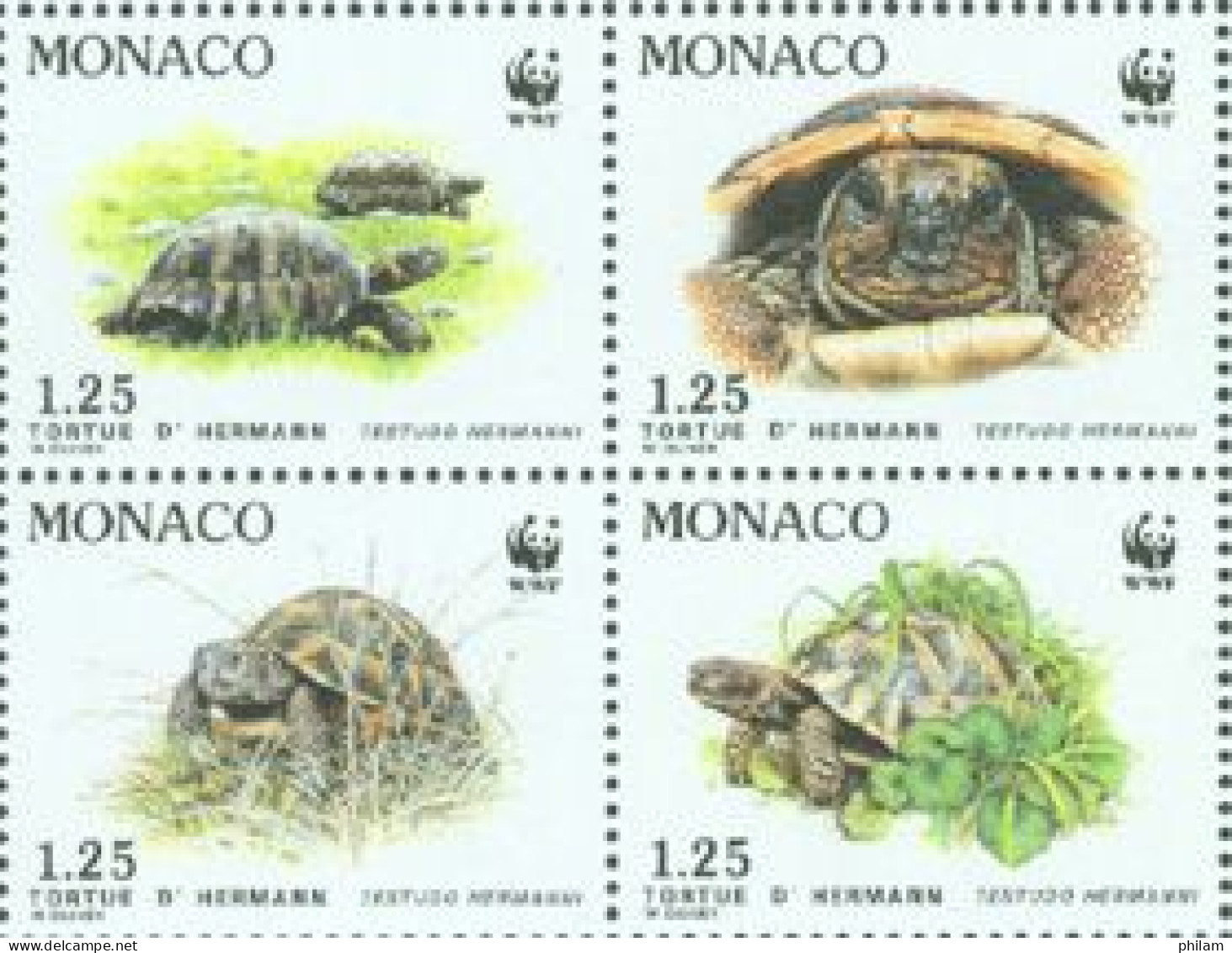 MONACO 1991 - W.W.F. - La Tortue D'Hermann - 4 V. - Unused Stamps