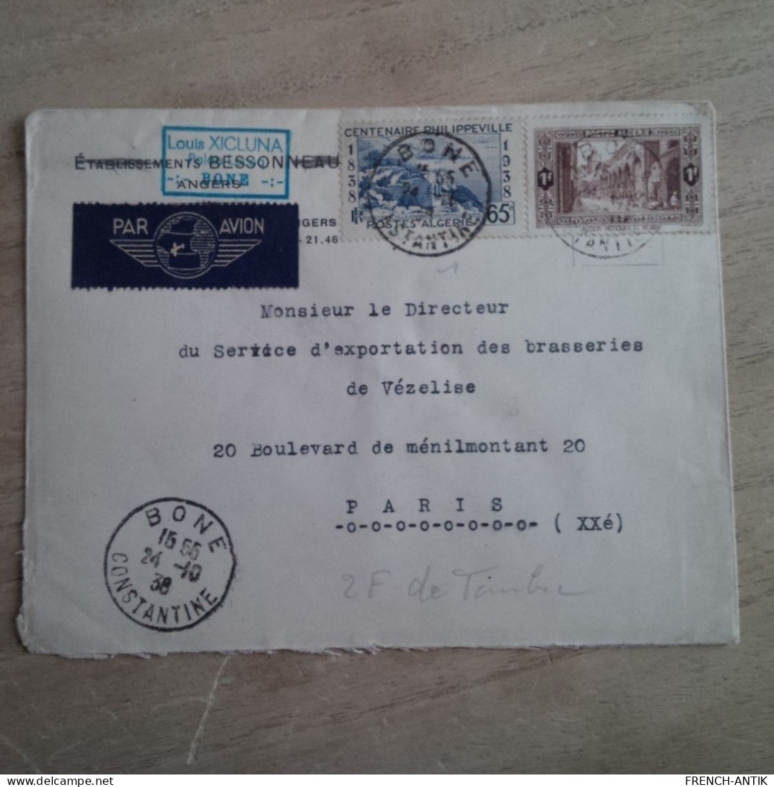 LETTRE ALGERIE BONE POUR PARIS BRASSERIES DE VEZELISE - Lettres & Documents