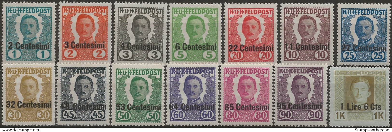 OA20-33L - 1918 Occup. Austriaca / Friuli-Veneto, Sass. Nr. 20/33, Serie Cpl. Di 14 Francobolli Nuovi Con Linguella */ - Udine