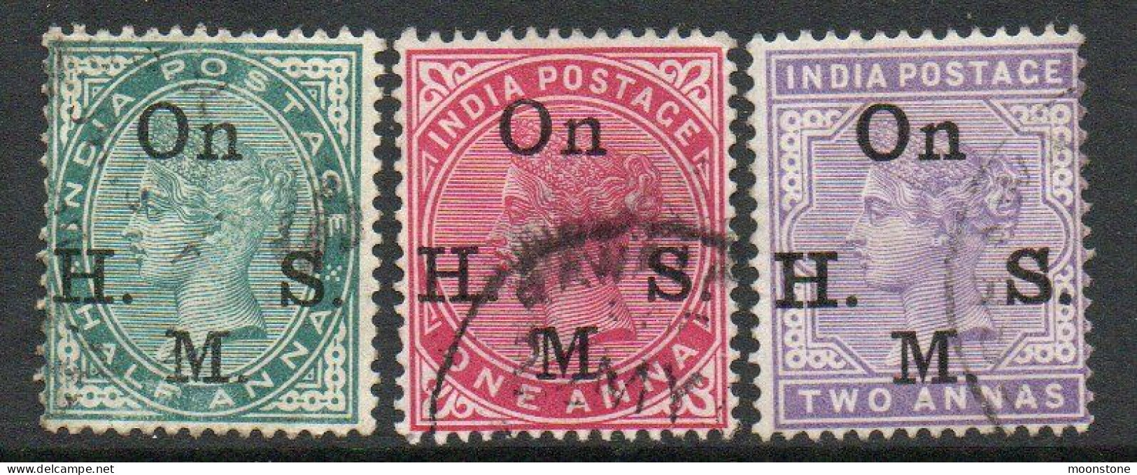 India QV 1900 Changed Colours Part Set Of 3, Wmk. Star, On HMS Official, Used, SG O49/51 (E) - 1858-79 Crown Colony