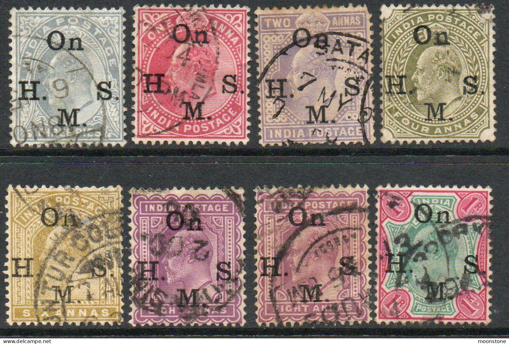 India KEVII 1902-9 Set Of 8 To 1 Rupee, Wmk. Star, On HMS Official, Used, SG O54/65 (E) - 1902-11 Koning Edward VII