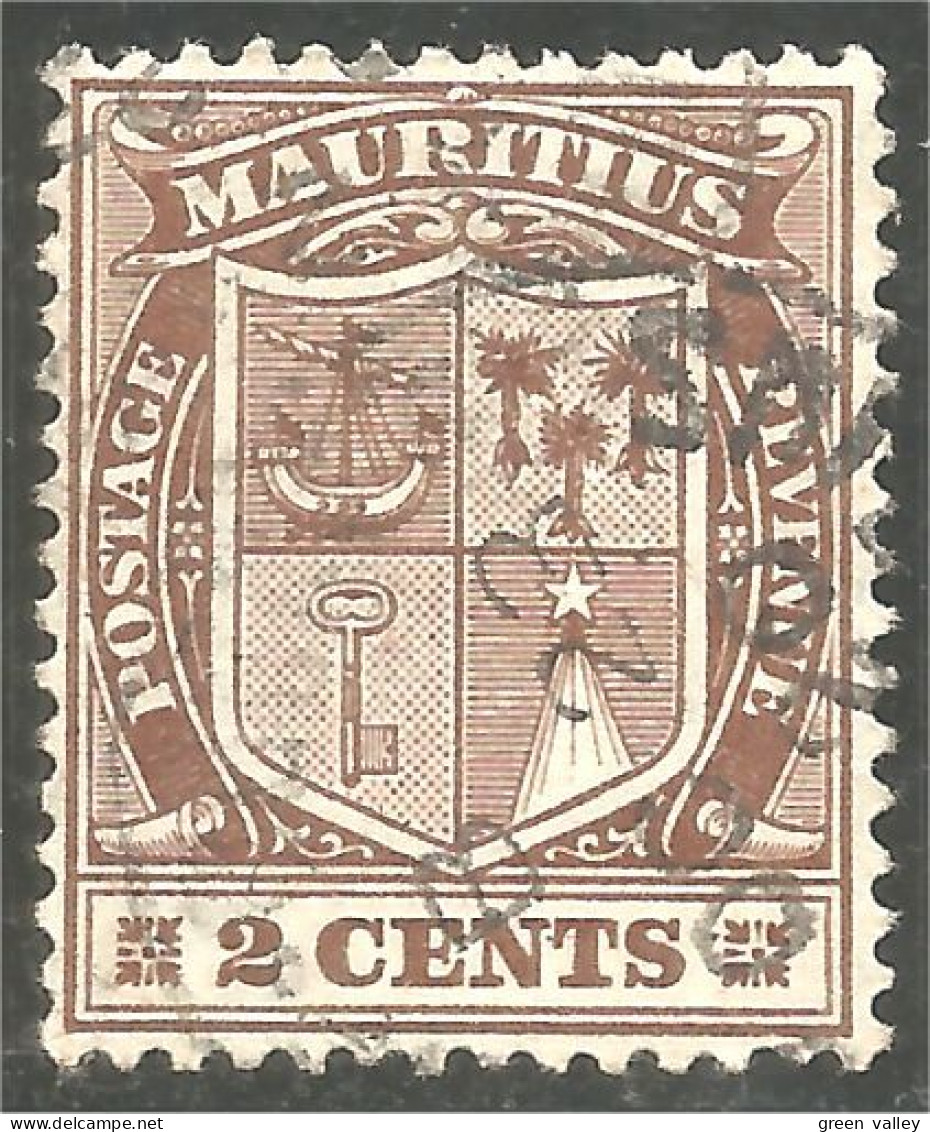 640 Mauritius Ile Maurice 1905 Armoiries Coat Arms 2 Cents Bateau Clé Ship Key Palm (MRC-72) - Mauritius (...-1967)