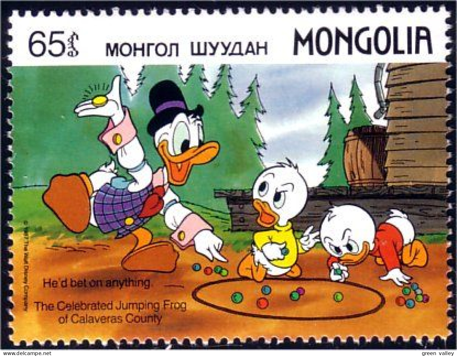620 Disney Mongolie Donald Billes Marbles Gold Coin Piece Monnaie Or Sapin Pine Trees MNH ** Neuf SC (MNG-63a) - Disney