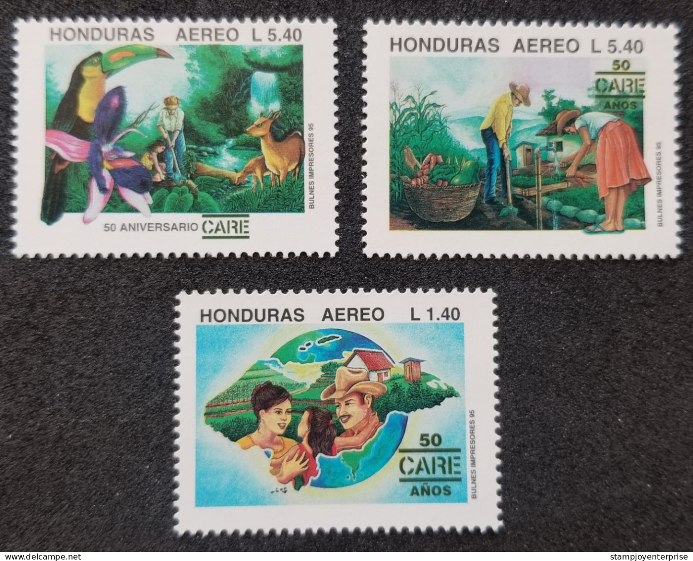 Honduras 50 Years CARE 1995 Farm Hornbill Bird Fruit Vegetable Orchids Deer Waterfall Fauna Birds (stamp) MNH - Honduras