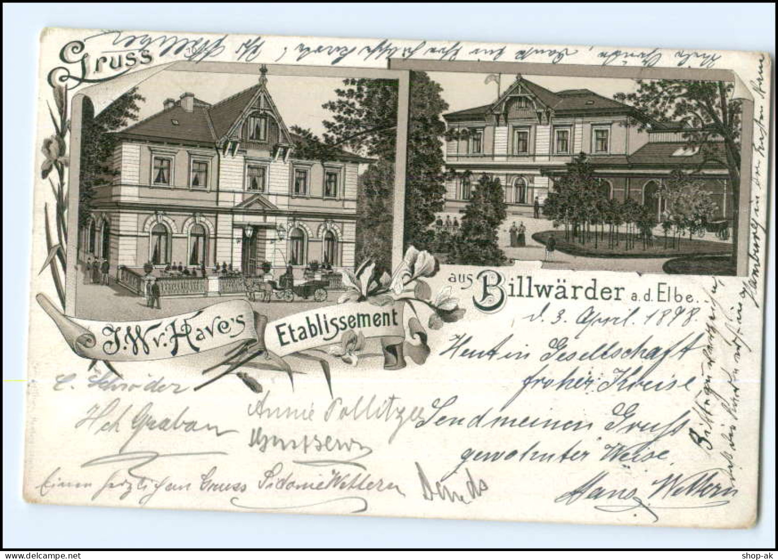 S2496/ Gruß Aus Billwärder  Hamburg  Have`s Etablissement Litho AK 1898 - Bergedorf