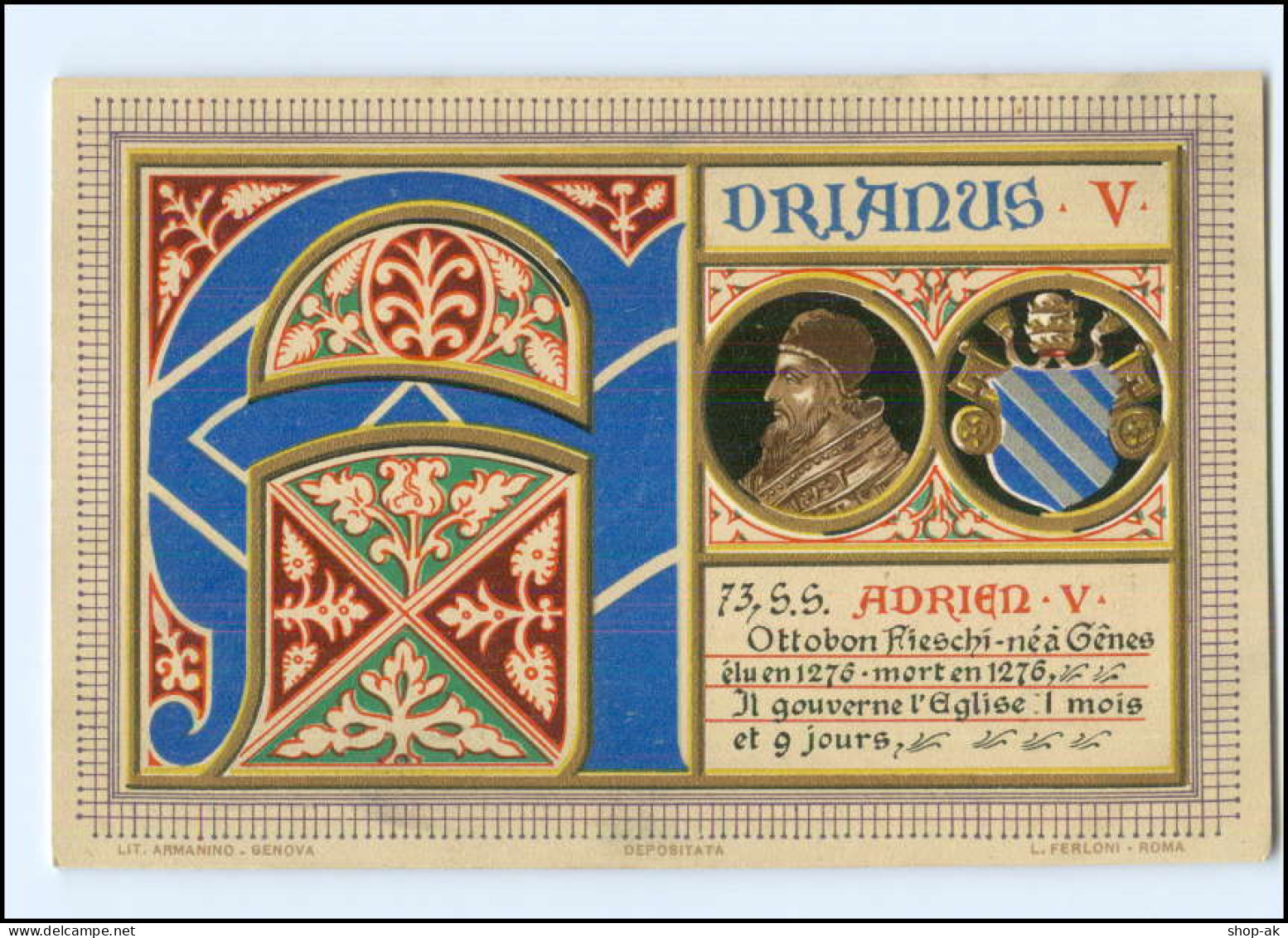 S2278/ Vatikan Papst Adrian V Litho AK  1903  Karte Nr. 73 Vatican  - Vatikanstadt