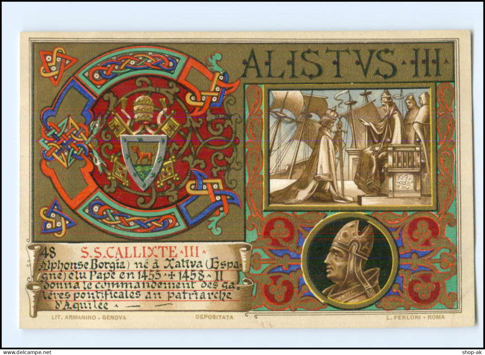 S2253/ Vatikan Papst Calixt III Litho AK  1903  Karte Nr. 48 Vatican  - Vatican