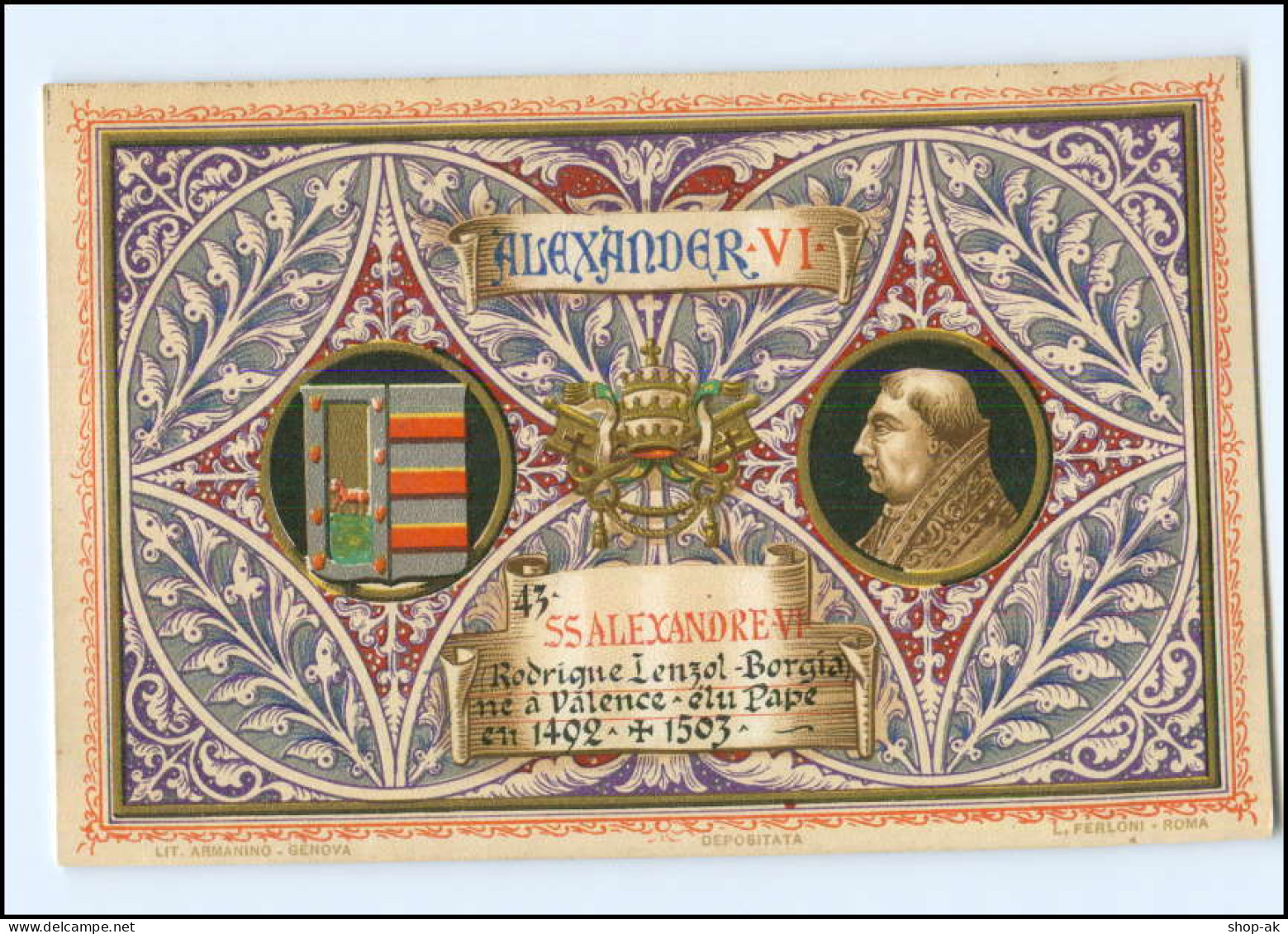 S2248/ Vatikan Papst Alexander VI  Litho AK  1903  Karte Nr. 43 Vatican  - Vatikanstadt