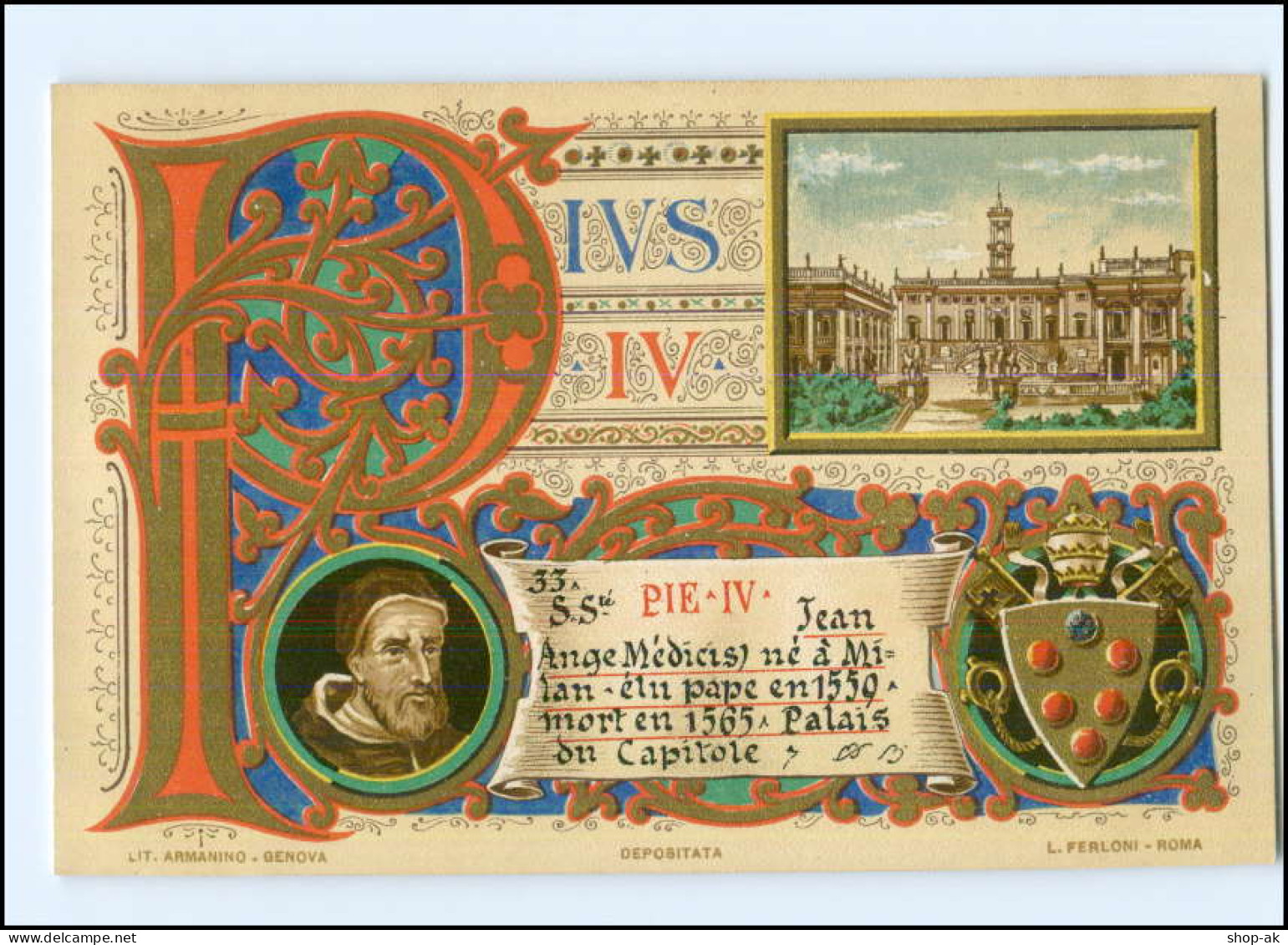 S2238/ Vatikan Papst Pius IV  Litho AK  1903  Karte Nr. 33 Vatican  - Vatican