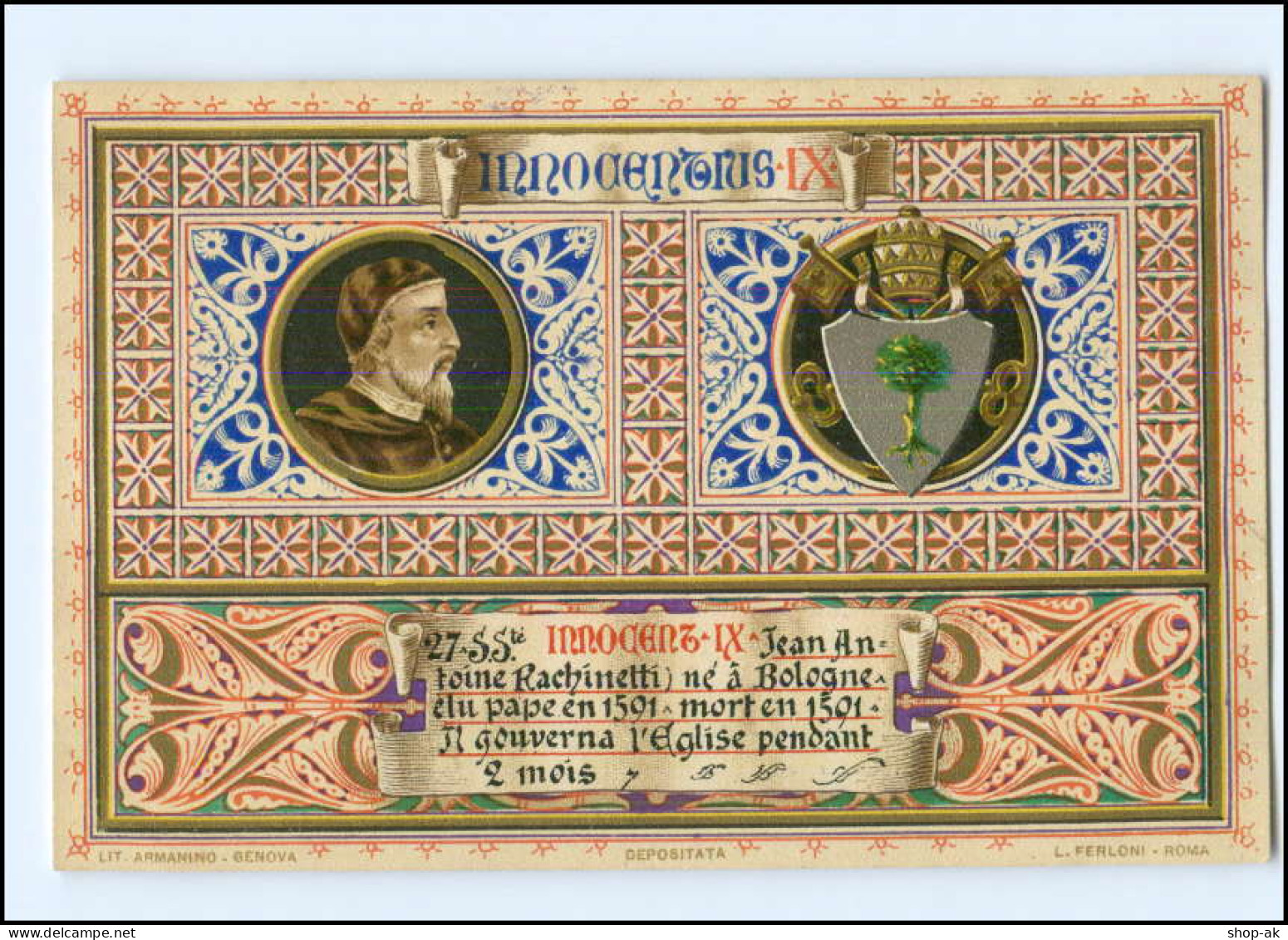 S2232/ Vatikan Papst Innozenz IX  Litho AK  1903  Karte Nr. 27 Vatican  - Vatikanstadt