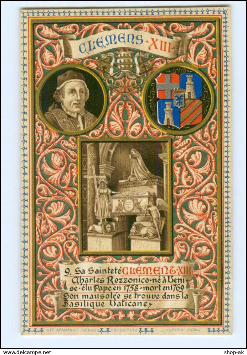 S2216/ Vatikan Papst Clemens XIII Litho AK  1903  Karte Nr. 9  Vatican  - Vatikanstadt