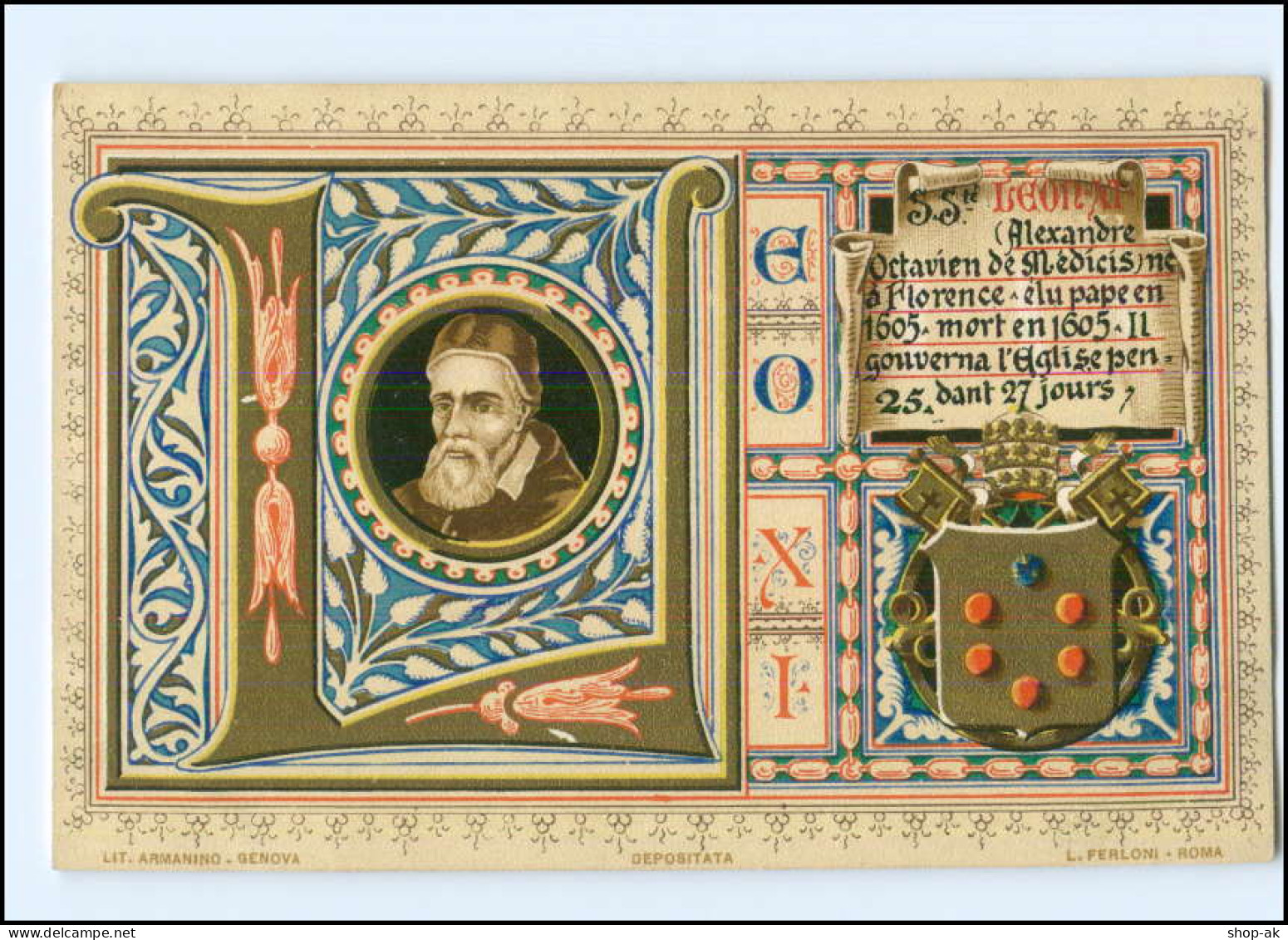 S2230/ Vatikan Papst Leo XI Litho AK  1903  Karte Nr. 25 Vatican  - Vatikanstadt