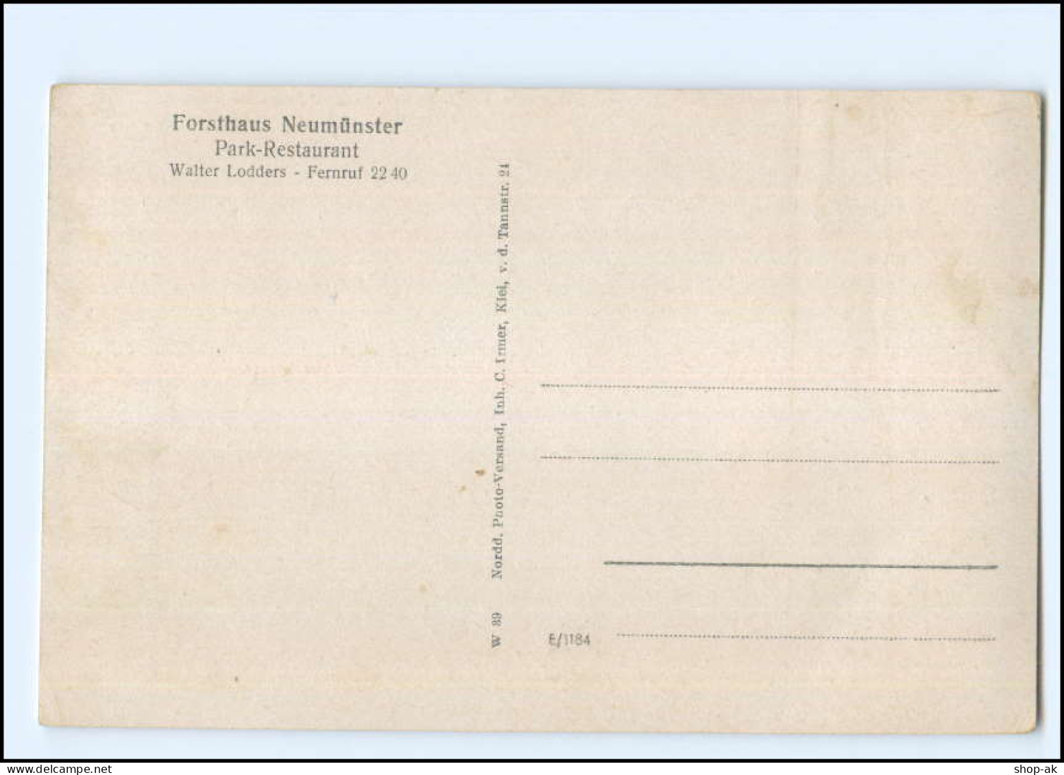 V262/ Neumünster Forsthaus Park-Restaurant AK Ca.1938 - Neumuenster