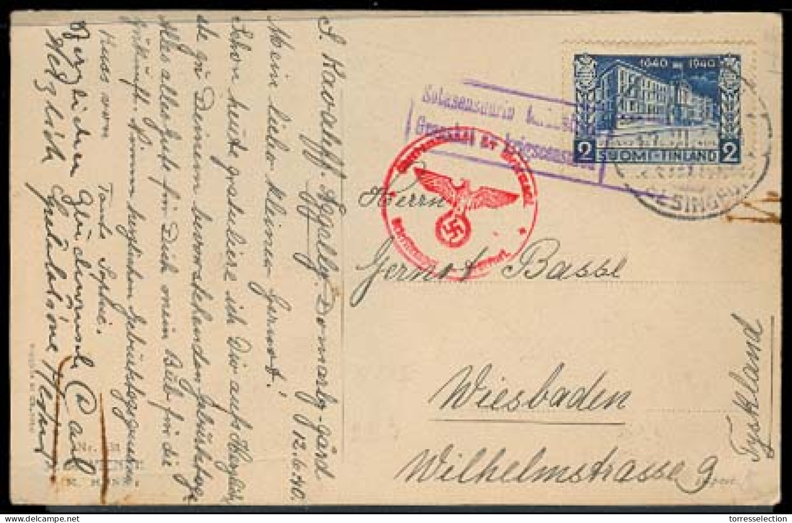 FINLAND. 1940 (12 June). Helsingfors - Germany. Fkd Censored PPC. - Other & Unclassified