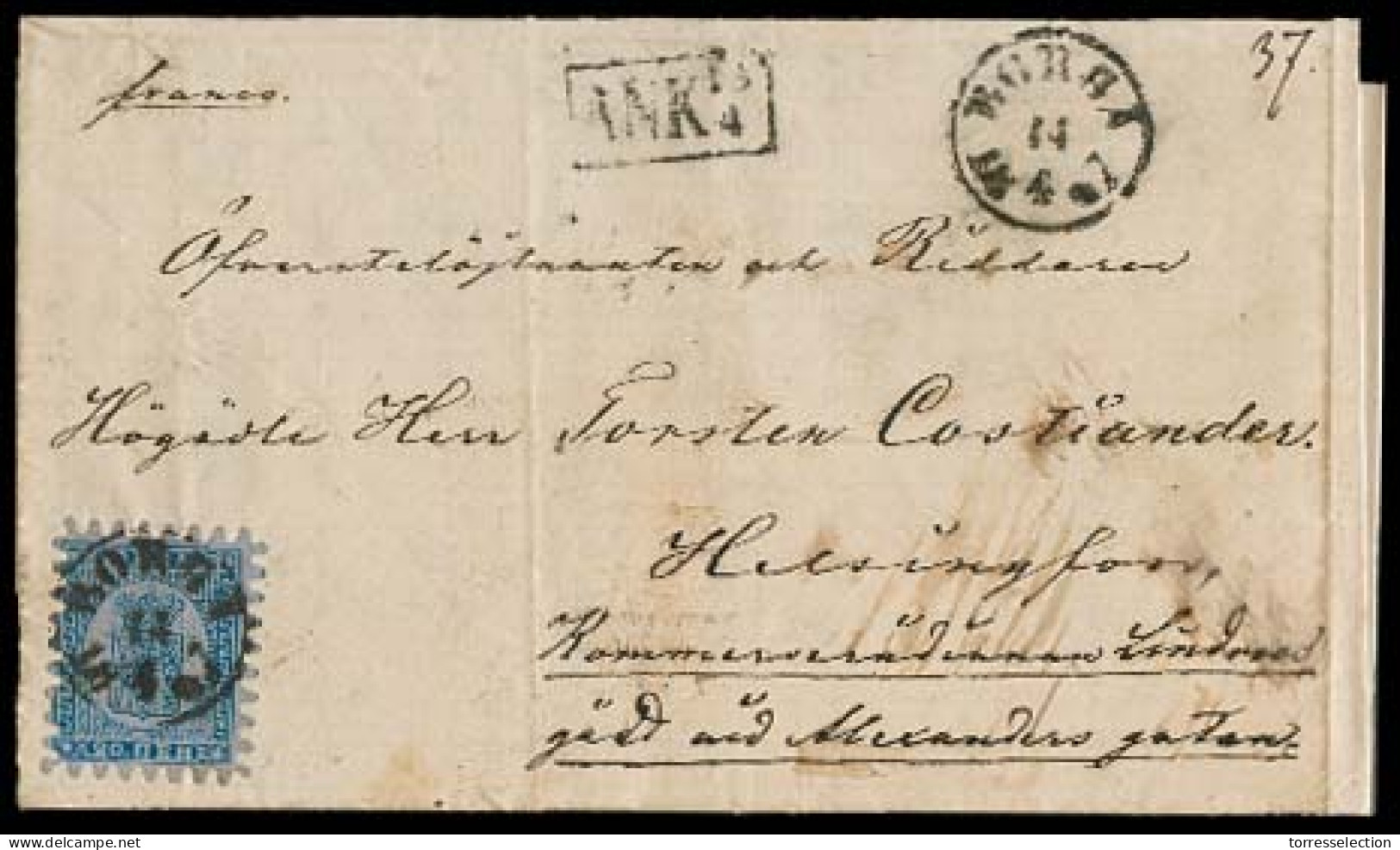 FINLAND. 1867. Borga - Helsingfors. EL / 20pep Blue / Cds. - Other & Unclassified