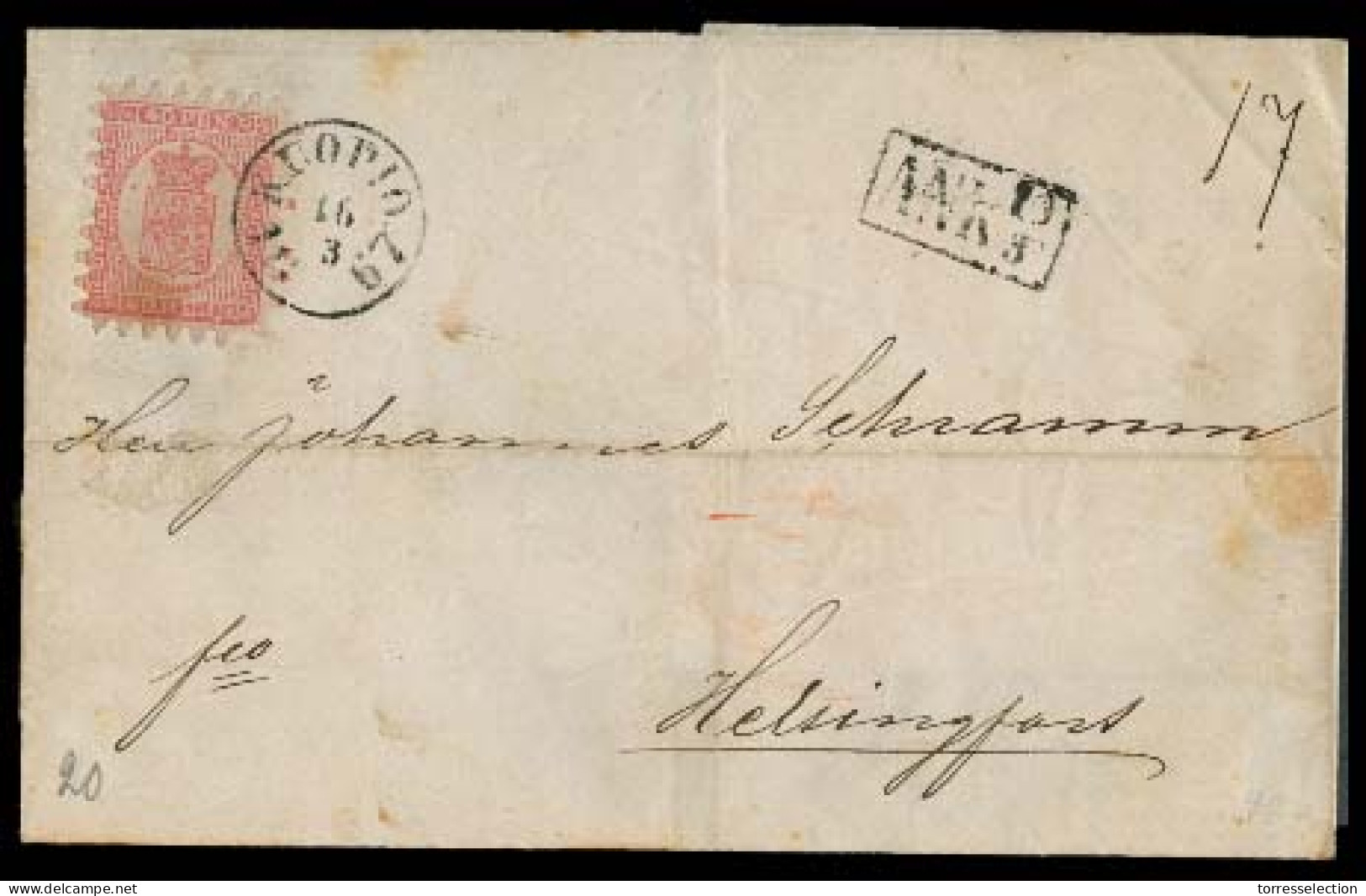 FINLAND. 1867. Knopio - Helsingfors. EL / 40p / Cds. Nice Item. - Other & Unclassified