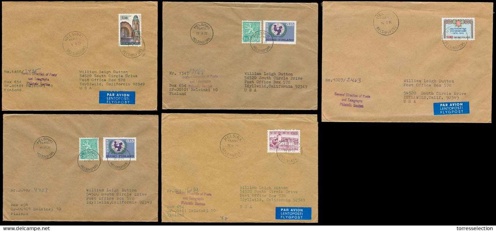 FINLAND. 1971-76. 5 Diff Multiple Fkgs To USA. - Other & Unclassified