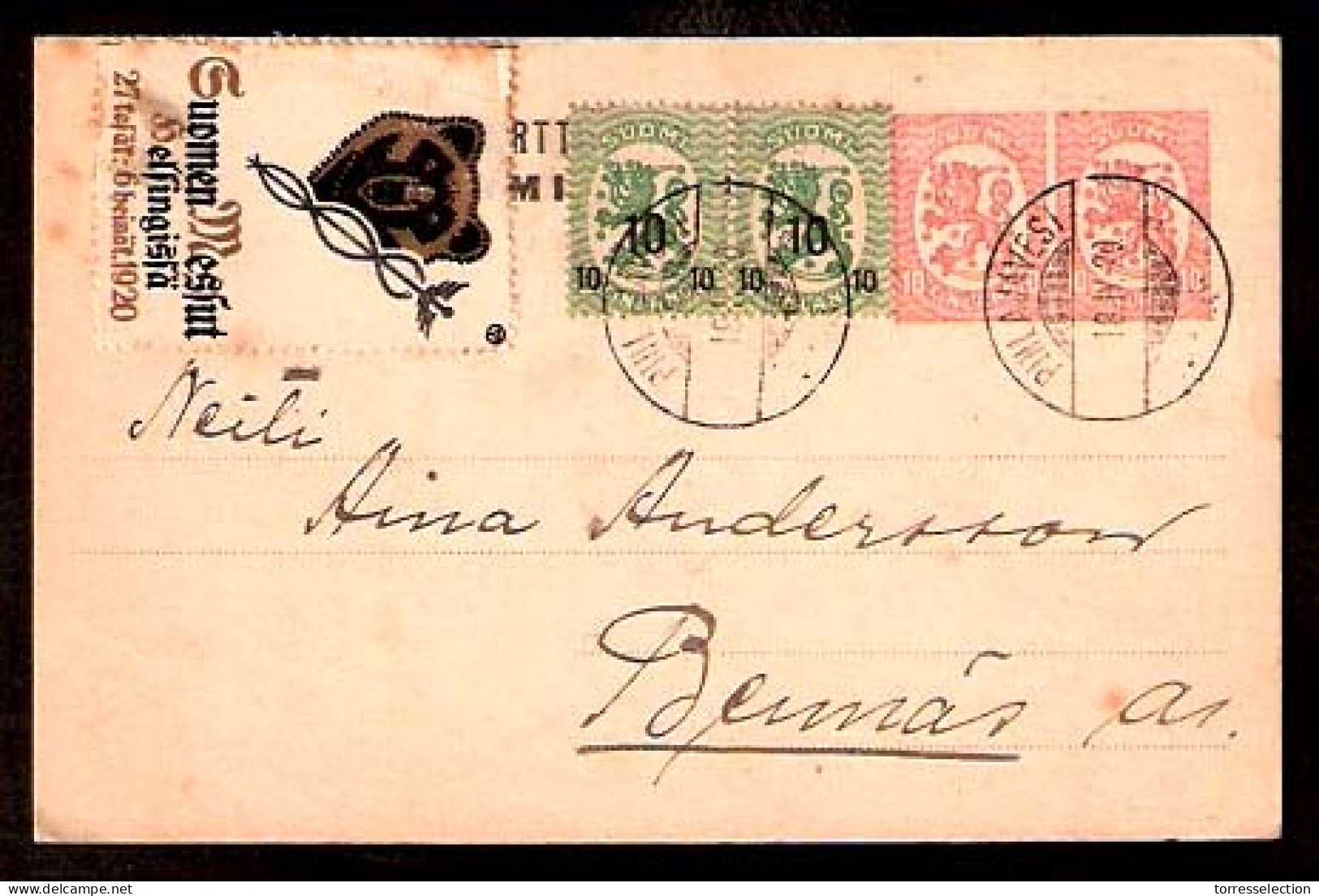 FINLAND. 1920. Pihlajavesi - Beumas. Stat Card Doble Print + Adtls + Bear Label. - Other & Unclassified