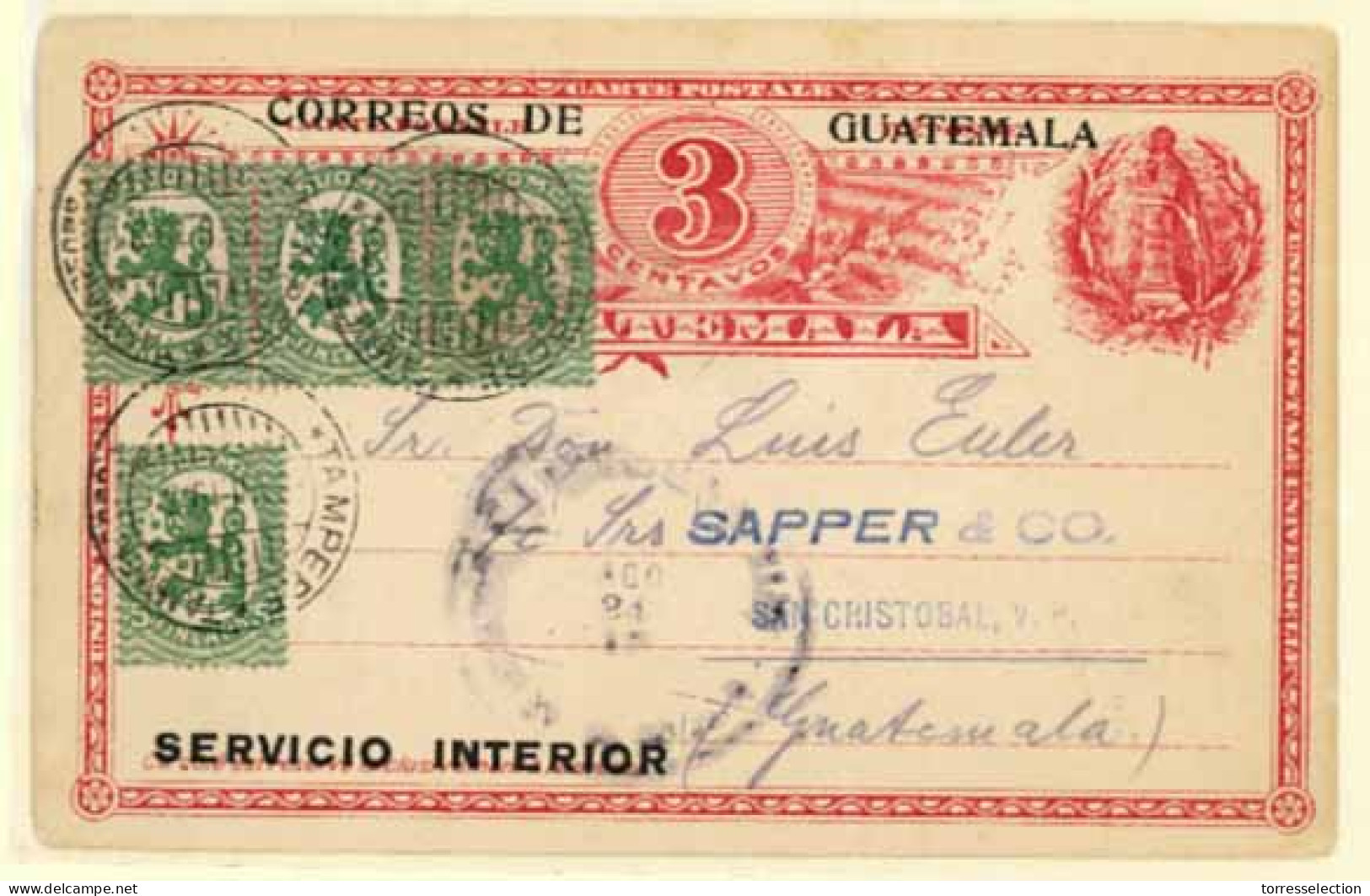 FINLAND. 1919.  83 (4).  Postal Card From Guatemala With Four 5p Stamps From Finland.  (Yvert). - Other & Unclassified