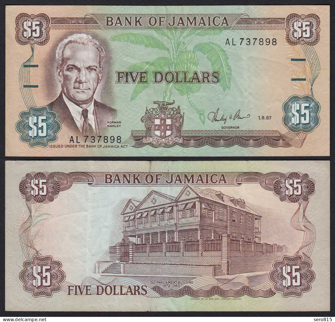 JAMAIKA - JAMAICA 5 Dollars Banknote 1987 Pick 70b VF (3) Sig.8     (21528 - Sonstige – Amerika